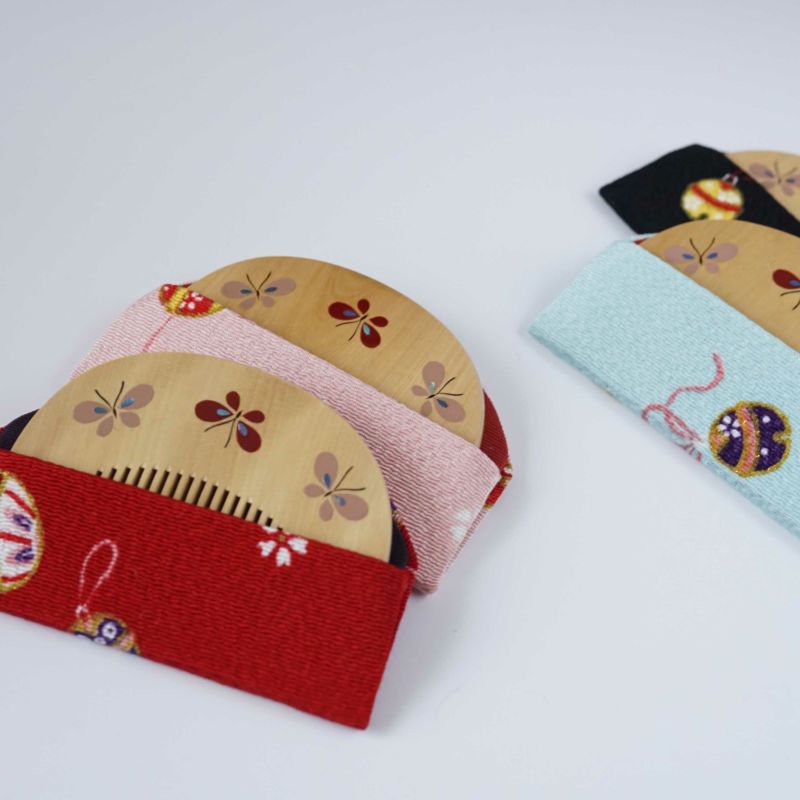 Handmade Kyoto Japanese Maki-e Urushi Lacquer Tsuge Boxwood Hair Comb with Chirimen Crepe Fabric Case - Butterfly Design | Traditional Japanese Hair Accessory for Weddings, Tea Ceremonies & Special Occasions