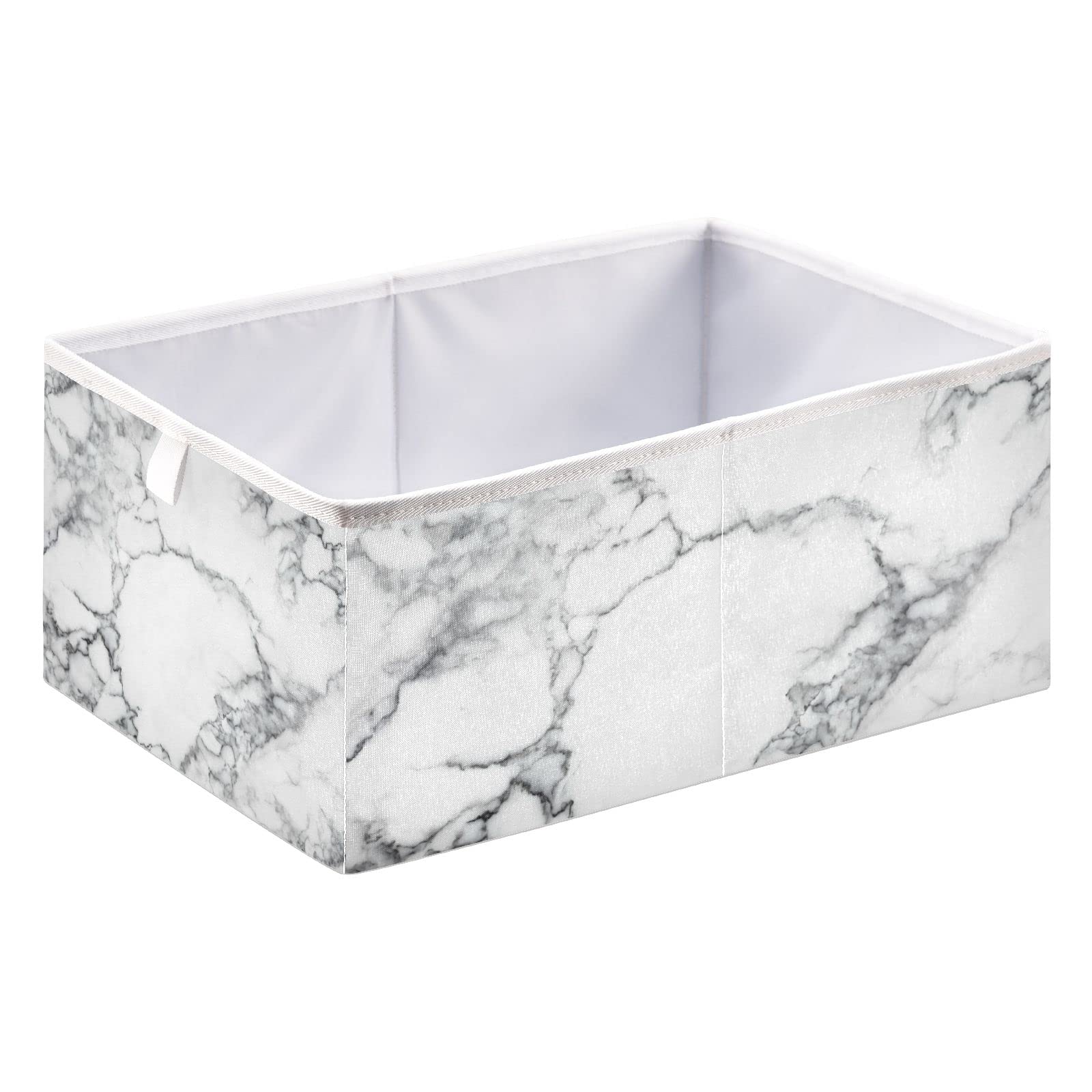 White Marble Storage Basket - Collapsible Square Bin for Nursery, Closet, Shelf & Car - Towel & Home Organizer - Perfect for Baby Room, Bathroom & Vehicle Storage