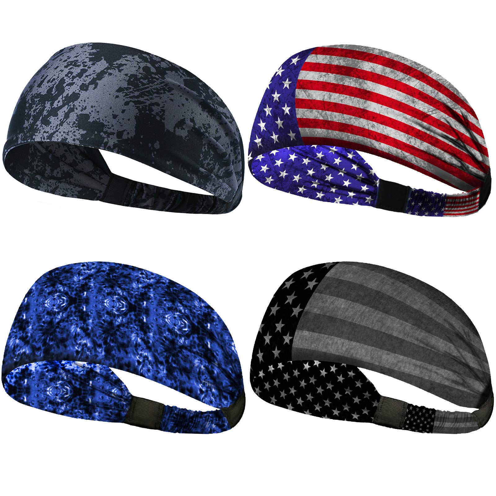 Non-Slip Breathable Headbands for Men & Women - 4 Pack Sweat Bands for Running, Yoga, Gym, Workout, Sports - Durable & Comfortable for Outdoor Exercise & Jogging