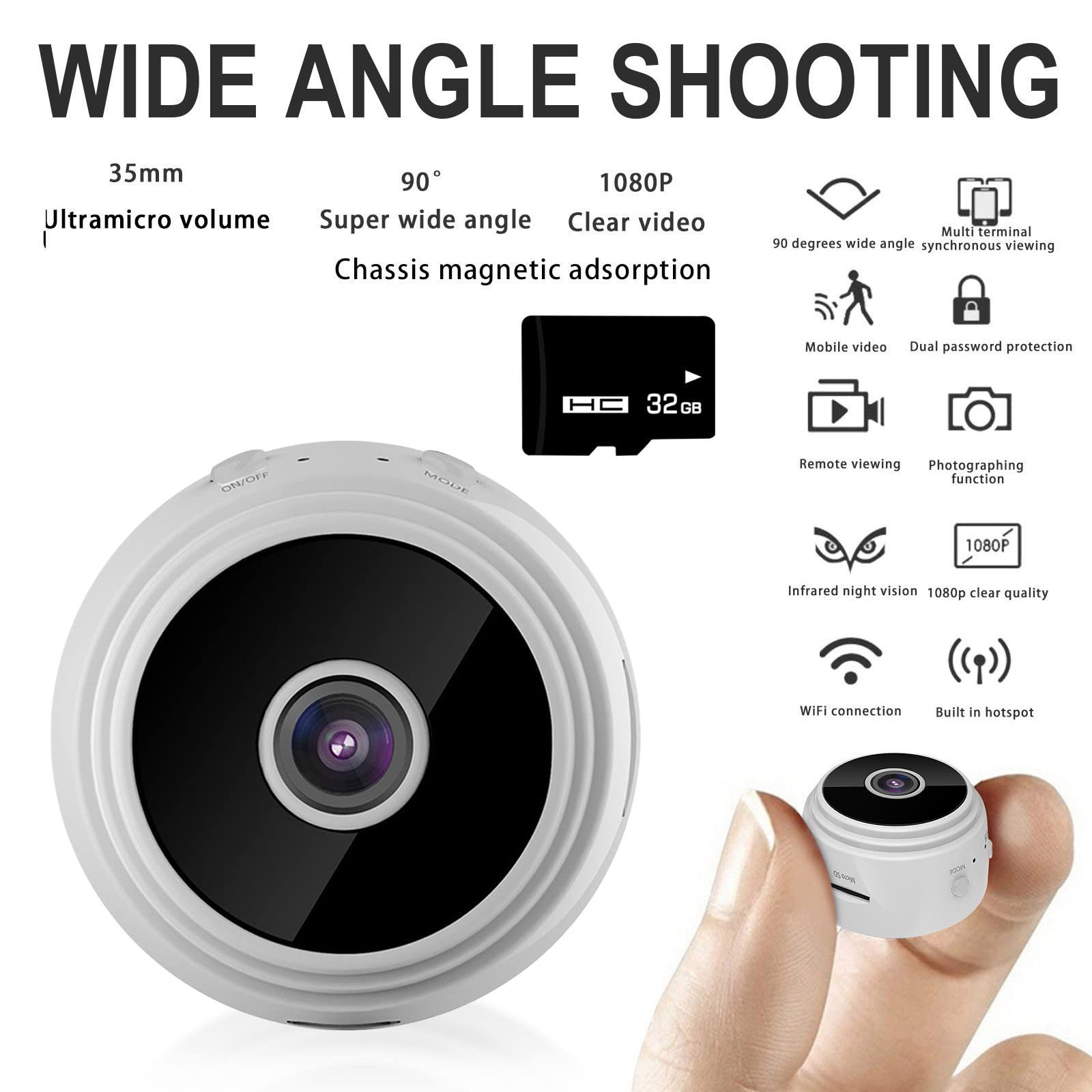 Mini Spy Camera 1080p HD - Tiny Security Camera with Night Vision, Motion Detection & 32GB Card | Portable Hidden Cam for Home, Car, Pet Monitoring & Indoor Surveillance