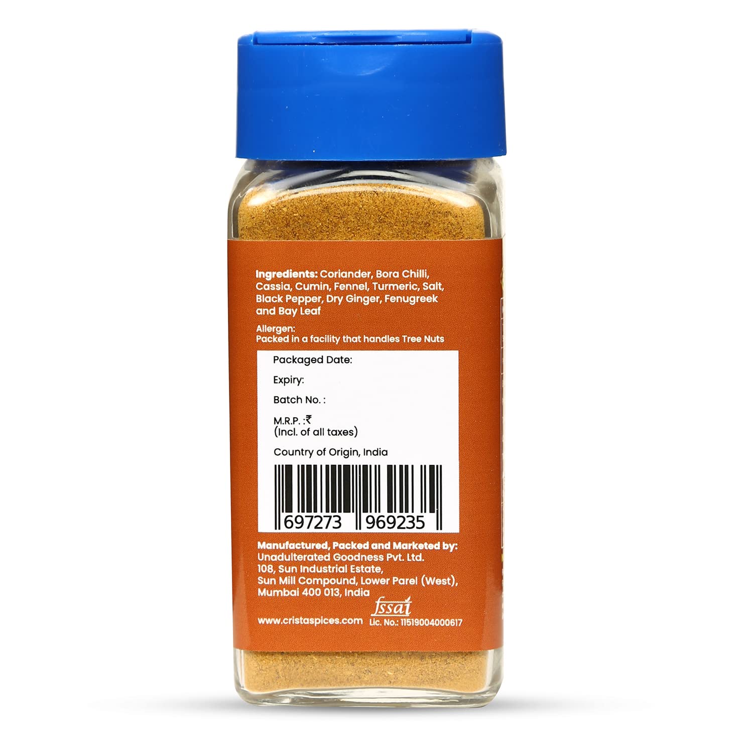 CRISTA 45g Savory Indian Curry Powder - All Natural Spice Blend | No Sugar, Onion, Garlic | Vegan, No Additives | Perfect for Vegan Dishes, Soups & Rice | Authentic Indian Flavor