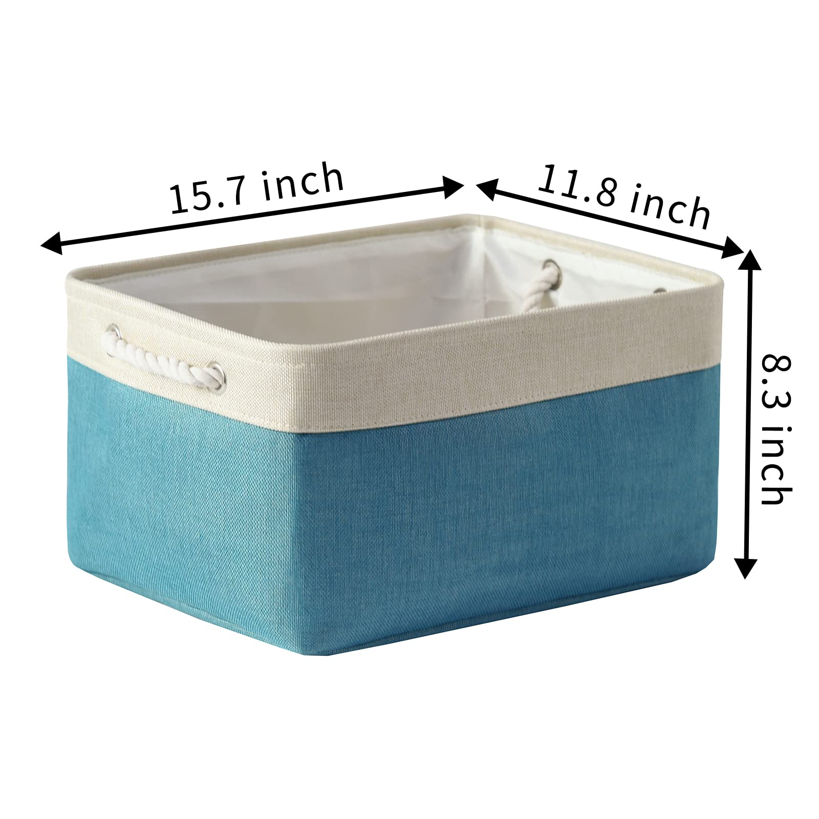 TcaFmac 4-Pack Large Fabric Storage Bins & Collapsible Baskets with Rope Handles - 16x12x8 Inch Organizer for Shelves, Closet, Toys (White & Green) | Perfect for Home Organization, Nursery, and Office Storage