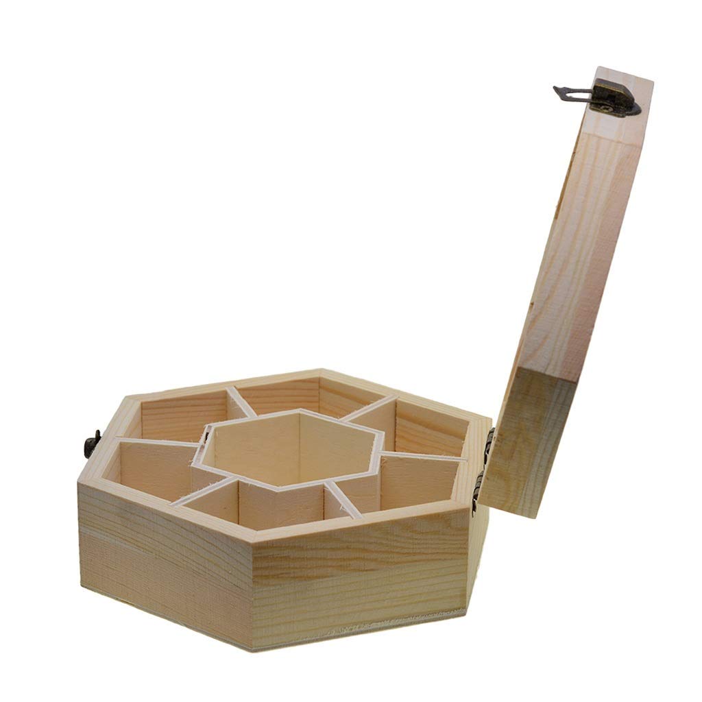 Natural Plain Wooden Jewelry Storage Box with Glass Lid & Lock - Hexagon Shaped Keepsake Chest for Rings, Necklaces, Earrings - Perfect for Home Decor, Gift Giving & Jewelry Organization