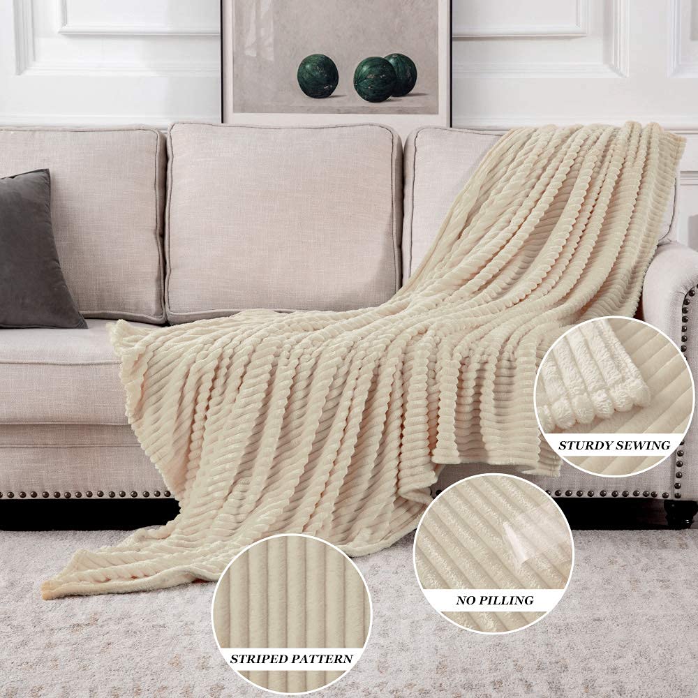 MIULEE Soft Fleece Throw Blanket - Striped Fuzzy Flannel Blanket for Couch, Bed & Sofa - Warm Cozy Twin Size 60x80 Inches - Perfect for Winter Nights, Movie Time & Boho Home Decor