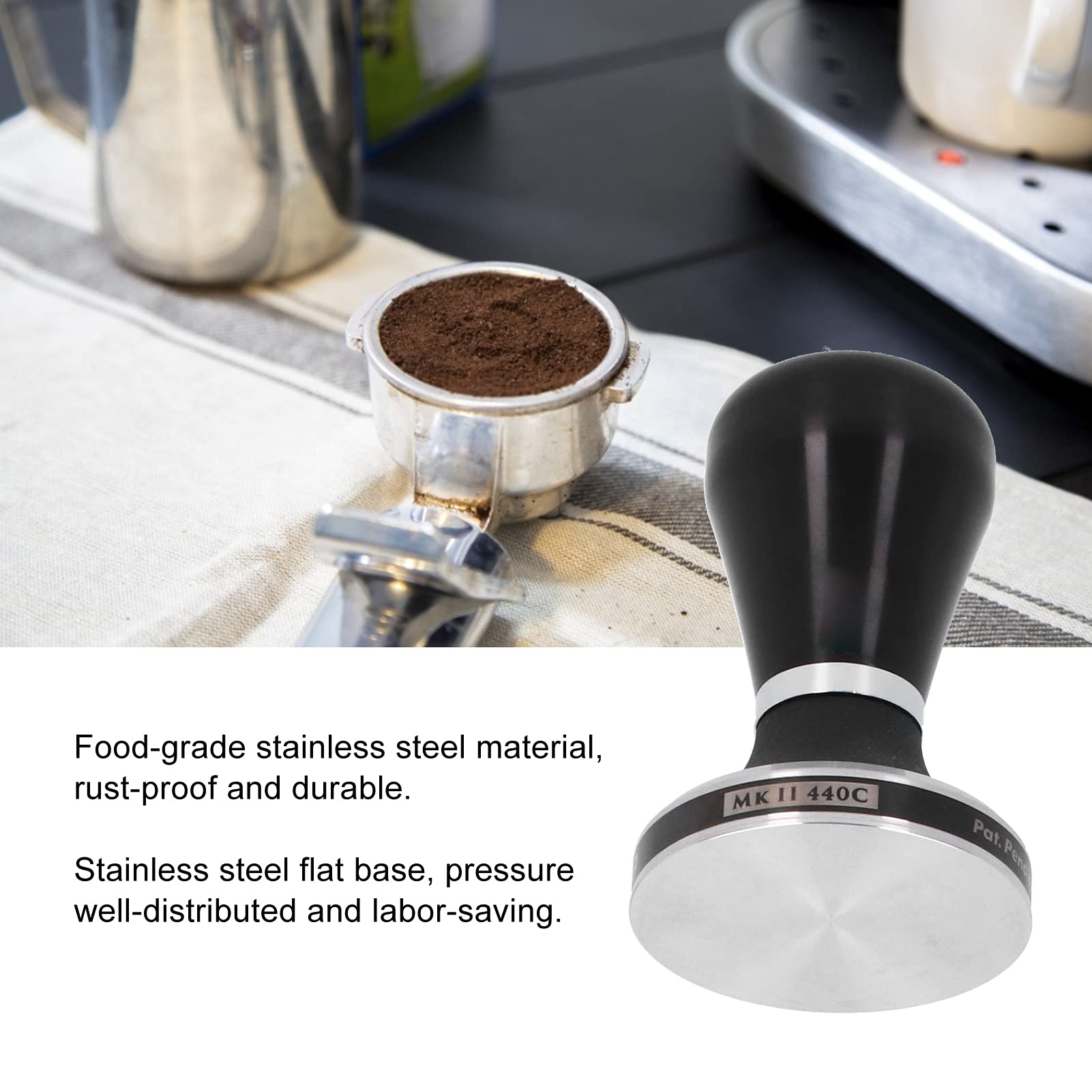 Premium Stainless Steel Coffee Tamper with Flat Base - Perfect for Espresso, Coffee Bars & Home Brewing - Ideal for Coffee Lovers & Baristas - Great for Kitchen & Coffee Shops