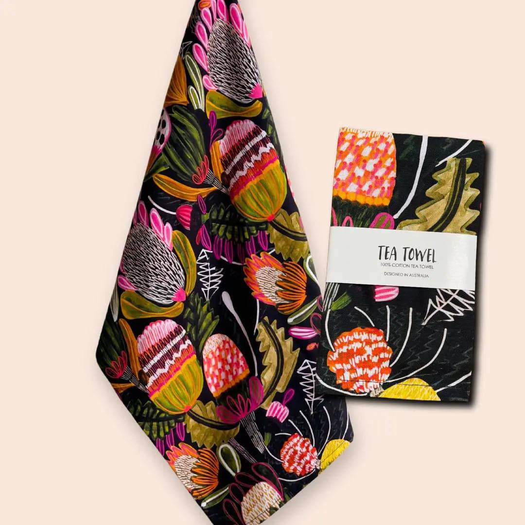 Premium Bush Banksia Tea Towel - 100% Cotton, Absorbent & Durable Kitchen Towel for Drying Dishes, Cleaning & Decor - Perfect for Australian Native Theme Kitchen Decor