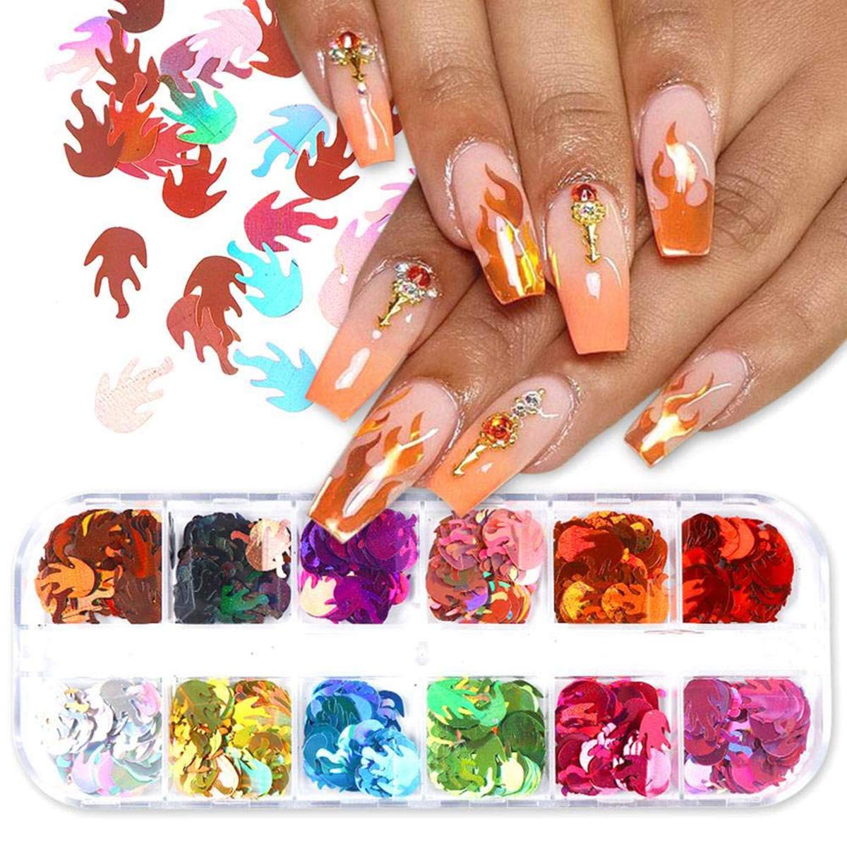 12 Colors 3D Flame Nail Glitter Sequins for Nail Art - Party & Salon Use