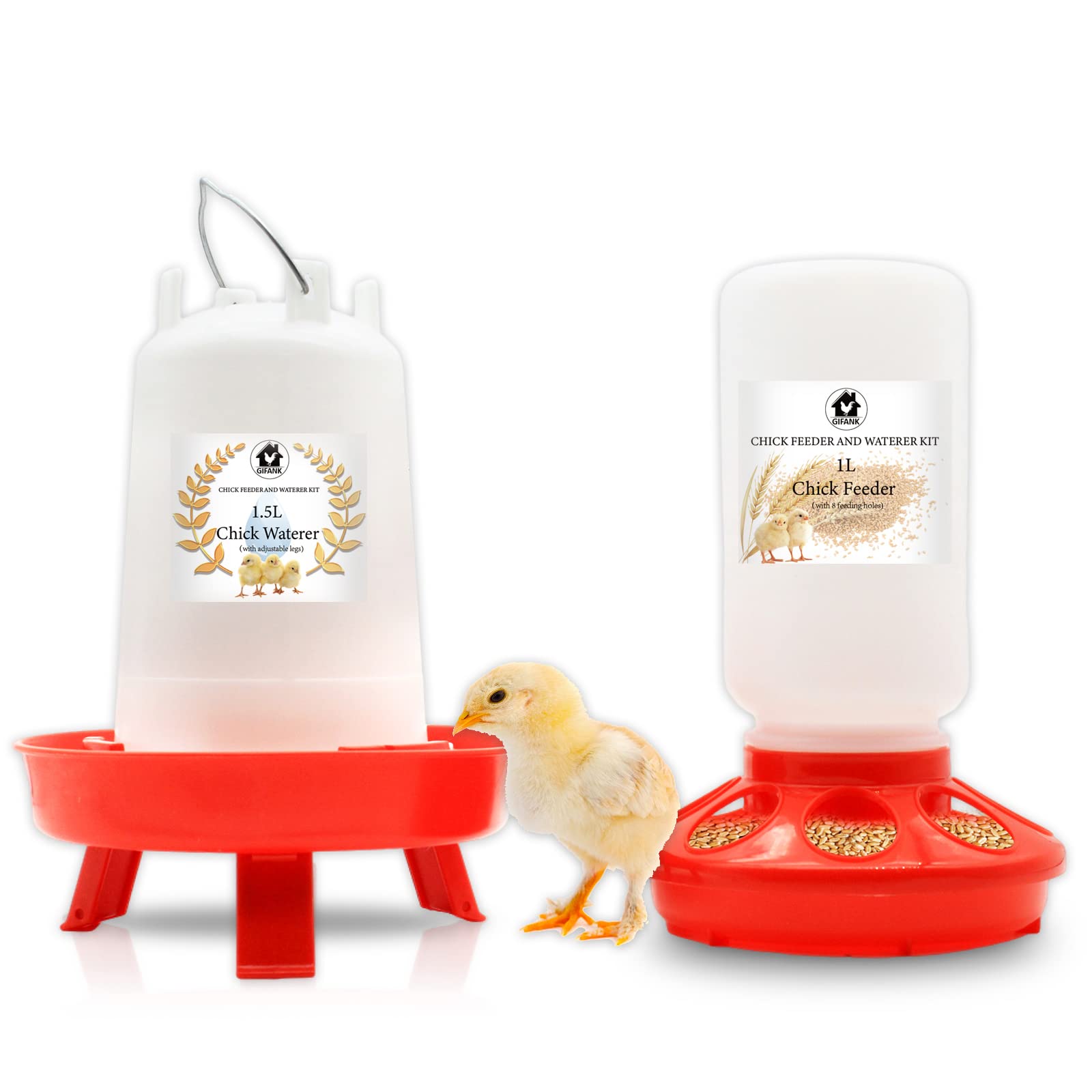 Automatic 1L Chick Feeder & 1.5L Waterer Kit - Adjustable Height Hanging Chicken Feeder and Waterer Set for Baby Chicks (Red) | Perfect for Poultry Coops, Backyard Chicken Raising & Small Farm Use