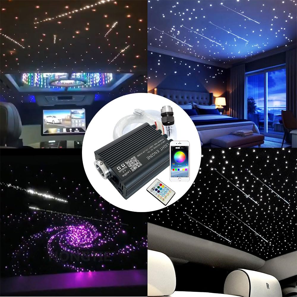 750 pcs 6.5ft Meteor Twinkle LED Fiber Optic Star Ceiling Light Kit - 16W Starlight Headliner with APP & Remote Control for Cars, Bedrooms, Home Theater & Party Decorations | Perfect for Romantic Nights, Gaming Rooms & Vehicle Interior Lighting