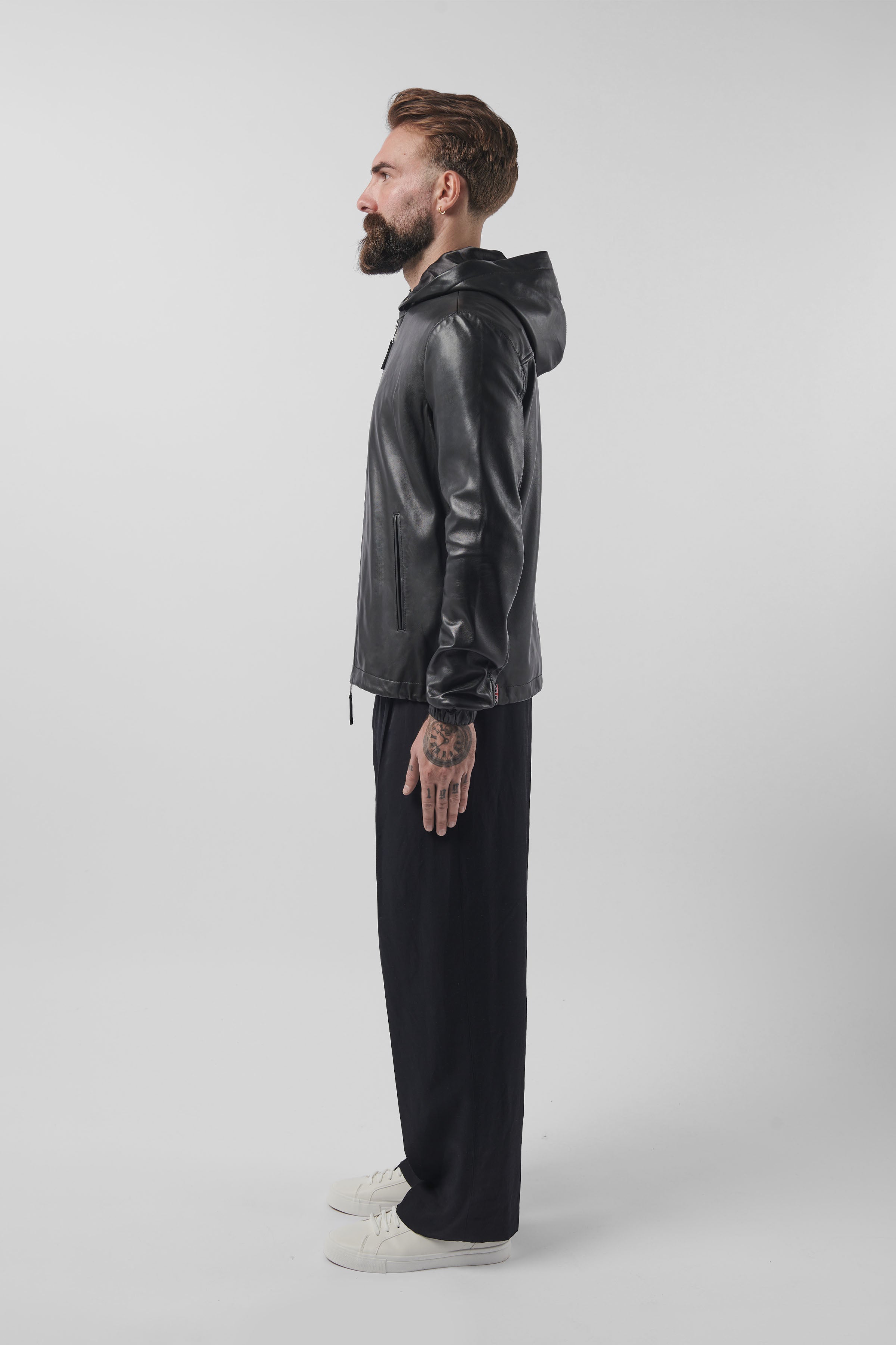 Men's Leather Zip-Up Hoodie - Stylish & Durable Jacket for Casual Wear, Motorcycle Riding & Outdoor Adventures