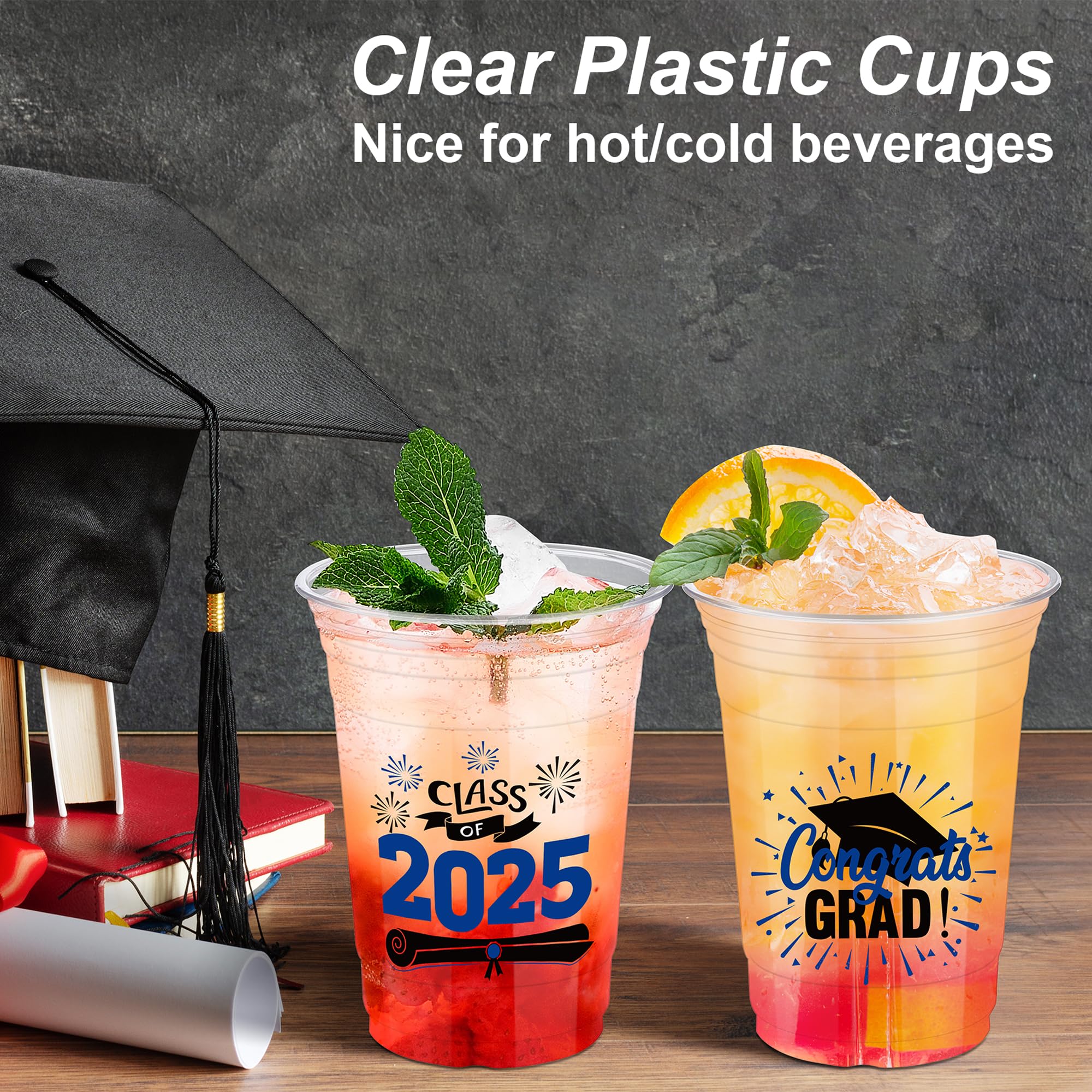 120 Pack 16oz Disposable Graduation Cups - Blue Plastic Drinking Cups for Graduation Party Supplies, Favors & Celebrations - Perfect for Graduation Ceremonies, School Parties & Commencement Events