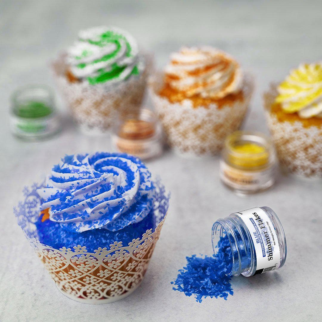 Blue Edible Shimmer Flakes - 4 Gram Jar - Food Grade Luster Dust for Cake Decorating, Cupcakes, Cookies & Desserts - Perfect for Baking, DIY Crafts & Party Treats