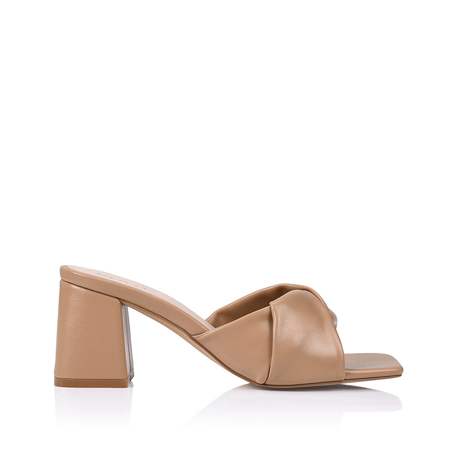 Stella Block Heel Mules - Dark Camel Smooth Leather Slip-On Shoes for Women | Comfortable Office & Party Wear | Perfect for Work, Dating and Special Occasions