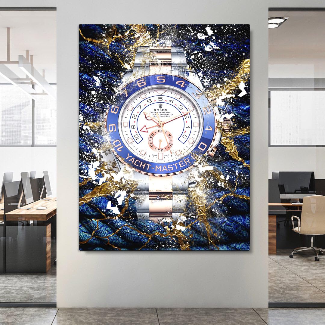 DEVICI Rolex Watch Canvas Yacht-Master Two-Tone Inspired Wall Art - Stretched Canvas Wall Decor for Men's Room, Office & Luxury Home Decor - Perfect for Watch Enthusiasts & Motivational Spaces