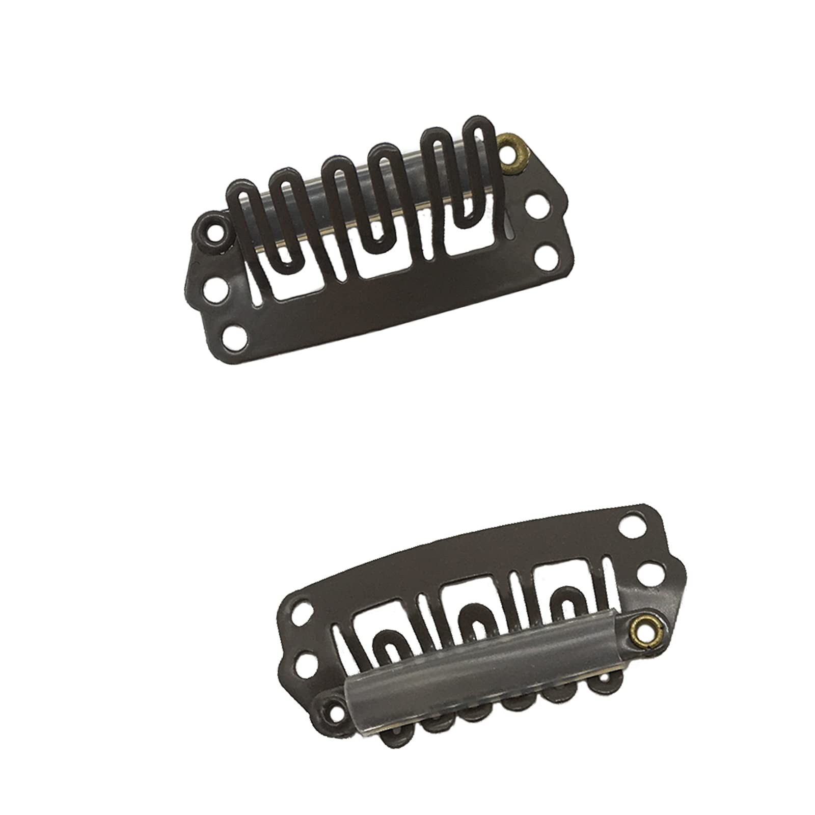 DOORES 2 Pack U-Shape Metal Snap Hair Clips for Extensions - 6 Teeth, 30mm, 1.2g Each - Soft Rubber Dark Brown Hair Extension Clips for Secure Hold | Perfect for Weaves, Wigs & Styling