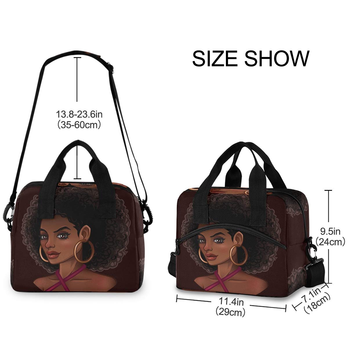 Insulated Reusable Lunch Bag for Women & Girls - Stylish African American Design with Detachable Shoulder Strap, Leakproof Lunch Box for School, Office & Picnics | Perfect for Work, College & Outdoor Activities