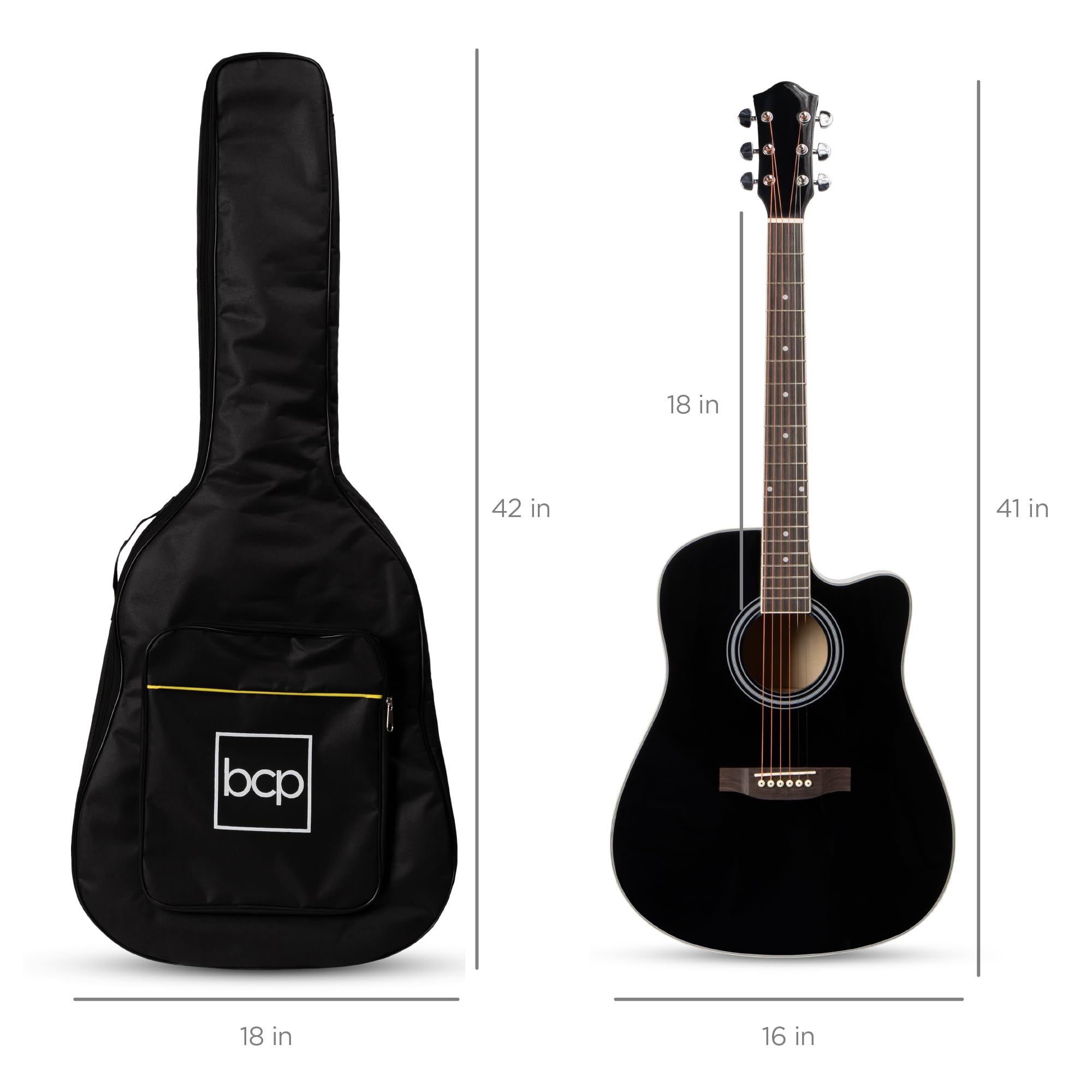 Best Choice Products 41-Inch Full Size Beginner Acoustic Guitar Cutaway All Wood Starter Set with Case, Strap, Capo, Strings & Picks - Black - Perfect for Beginners, Practice, Performances & Gifts