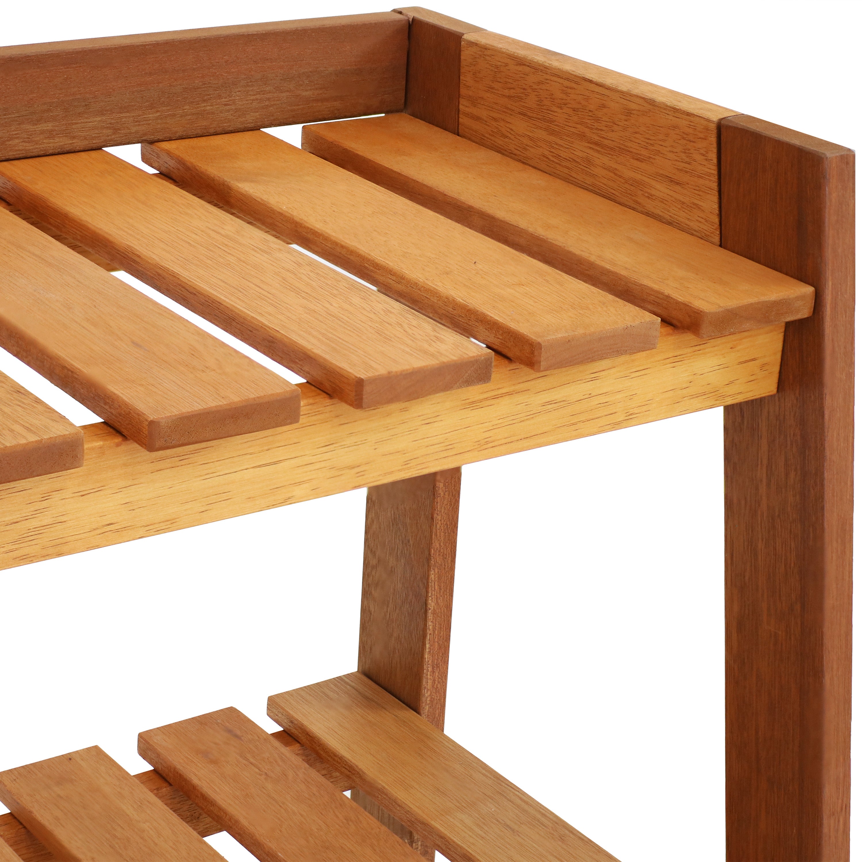 Premium Meranti Wood Garden Shelf with Teak Oil Finish - Outdoor Patio, Balcony & Deck Storage Organizer for Plants, Books & Decor
