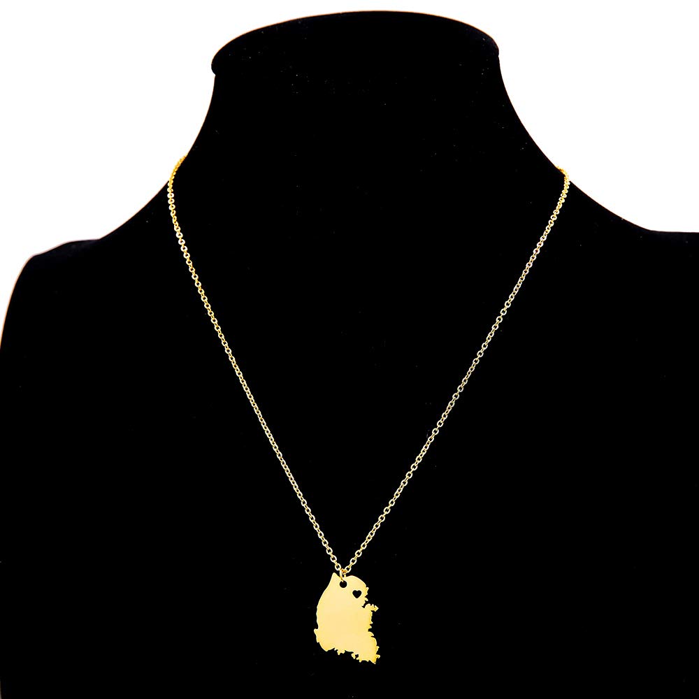 Stainless Steel Korean Map Pendant Necklace with Flag Charm - Gold South Korea Jewelry for Women | Perfect for Travel Lovers, Korean Culture Enthusiasts & Gift Giving