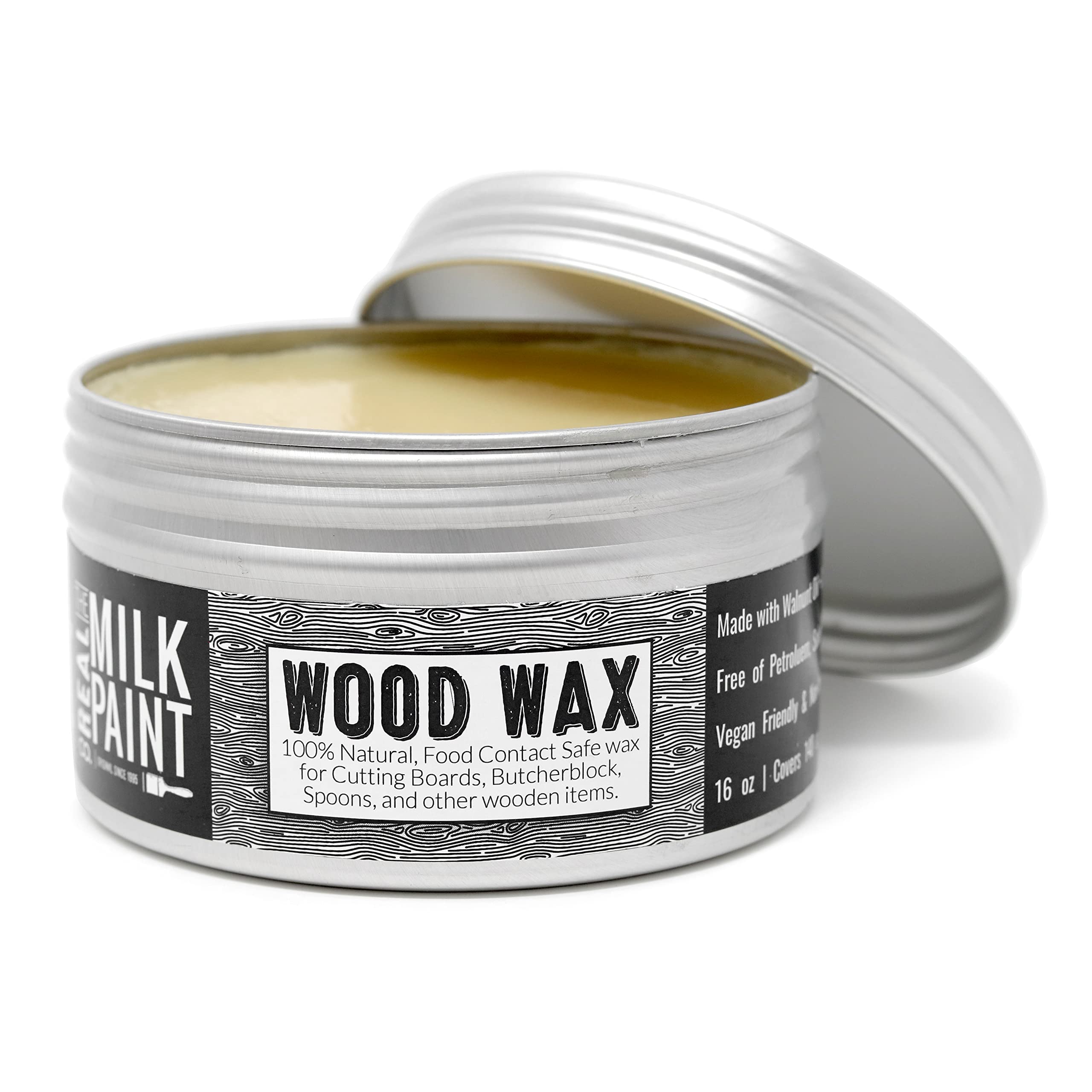 Real Milk Paint Wood Wax - 16 oz Food Grade Vegan Finish for Unfinished Furniture, Cutting Boards & Butcher Blocks | Safe for Kitchenware & DIY Woodworking Projects