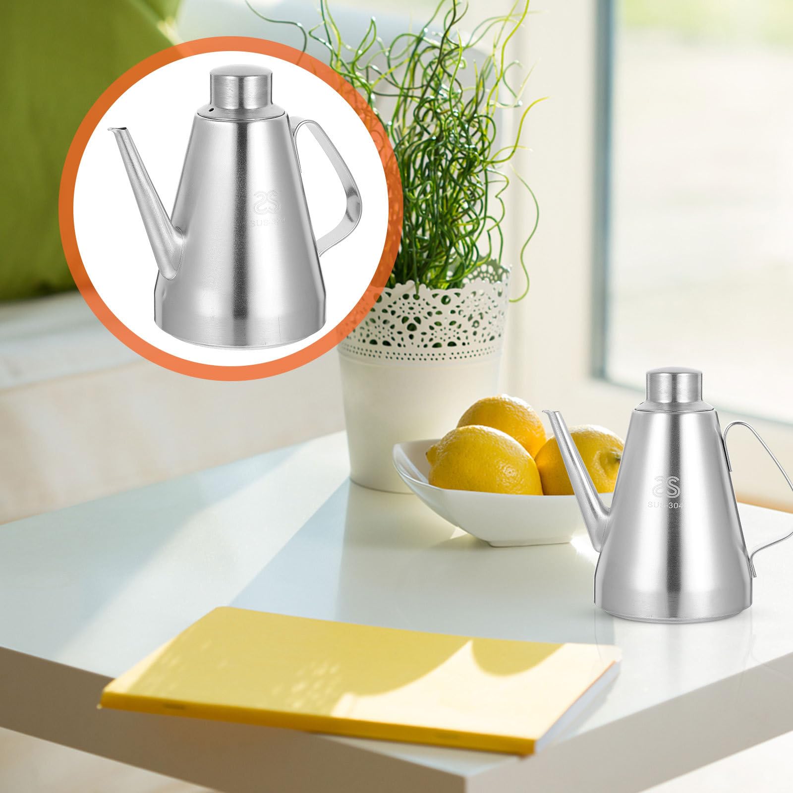 Premium Stainless Steel Olive Oil Dispenser Bottle - 1400ML Leakproof Kitchen Oil Container for Olive Oil, Vinegar, Soy Sauce | Perfect for Drizzling, Cooking & Salad Dressing