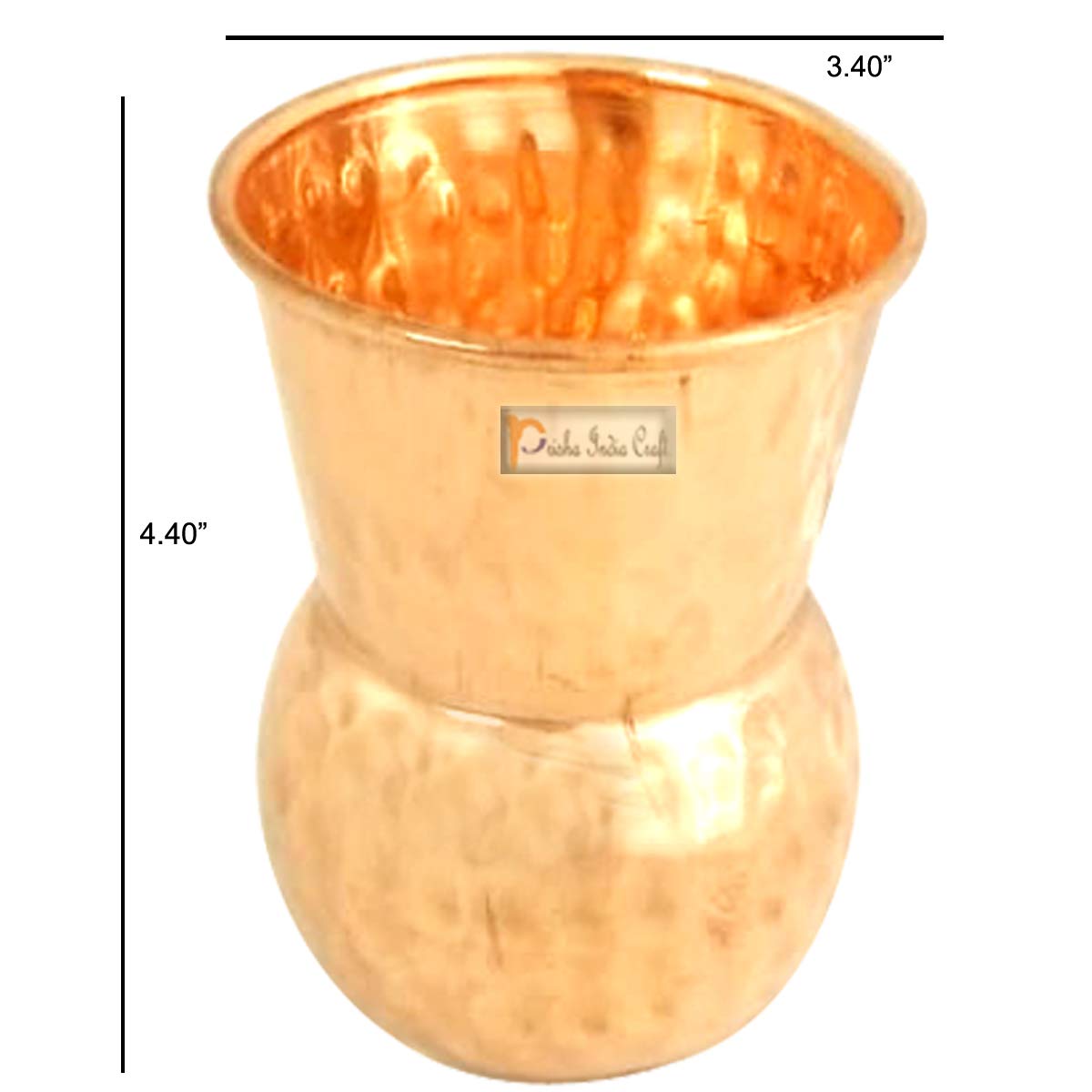 Prisha India Handcrafted Copper Glass Tumbler Set - 8 Piece Hammered Muglai Matka Design - 375ml Capacity - Elegant Indian Tea Cups for Home, Office & Gifting - Perfect for Chai, Coffee & Traditional Beverages