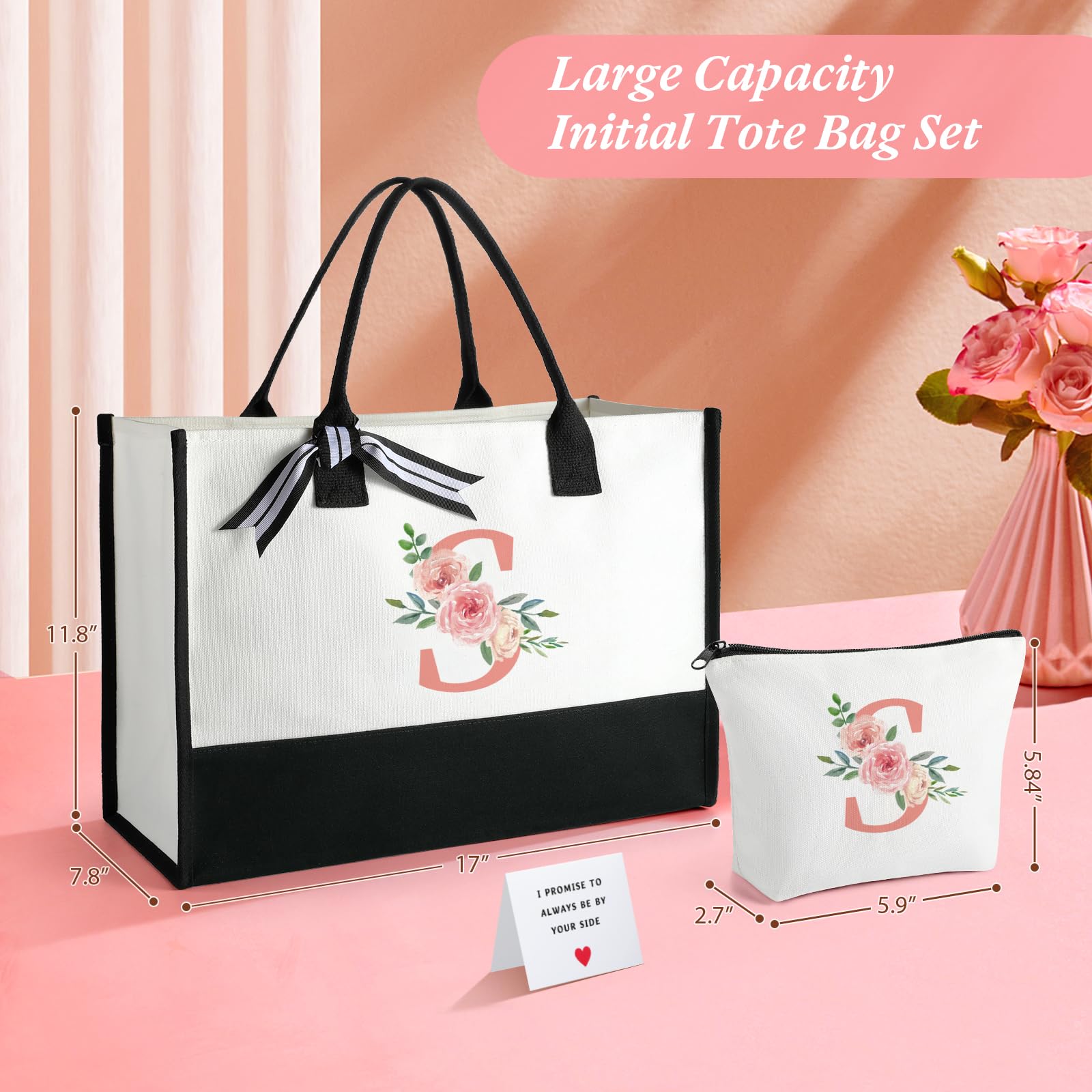 TRSODD Women's Tote & Makeup Bag Set - Birthday Gifts for Mom, Wife, Grandma - Perfect for Travel & Daily Use
