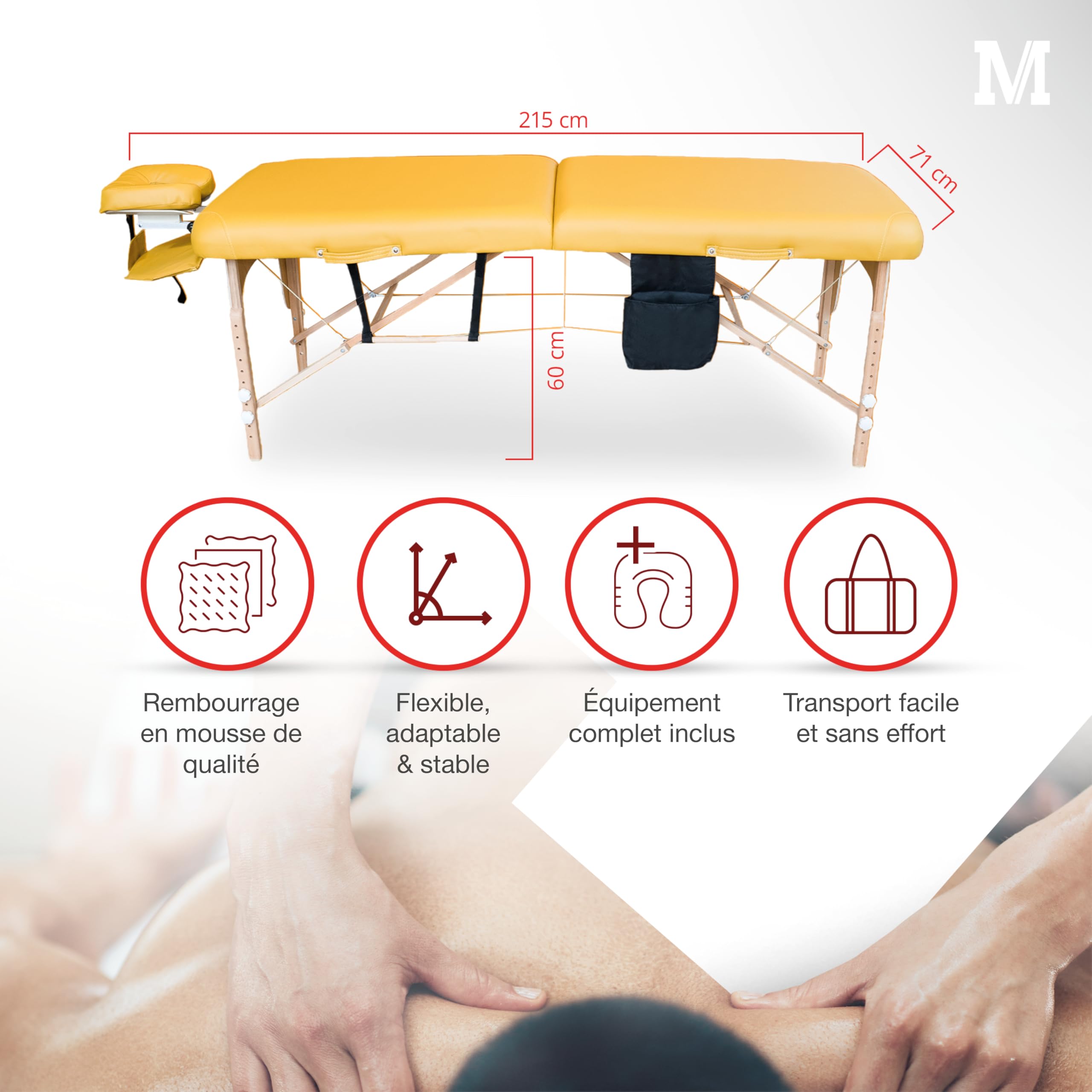 MASSUNDA Comfort Deluxe Adjustable Height Folding Massage Table - Solid Wood Portable Massage Bed with Armrests, Neck Support Pillow & Ergonomic Headrest (Beige) for Home, Spa & Professional Therapists