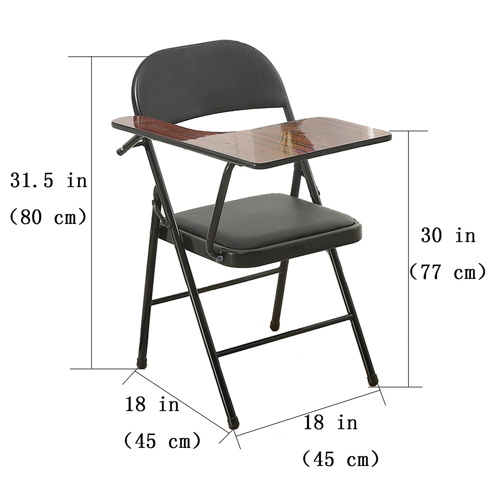 AILILI Lightweight Folding Chair with Tablet Holder - Portable Camping, Office & Outdoor Stool - Durable Curved Triple-Braced Metal Frame - Perfect for Home, Camping, Picnics & Workspaces (Black)