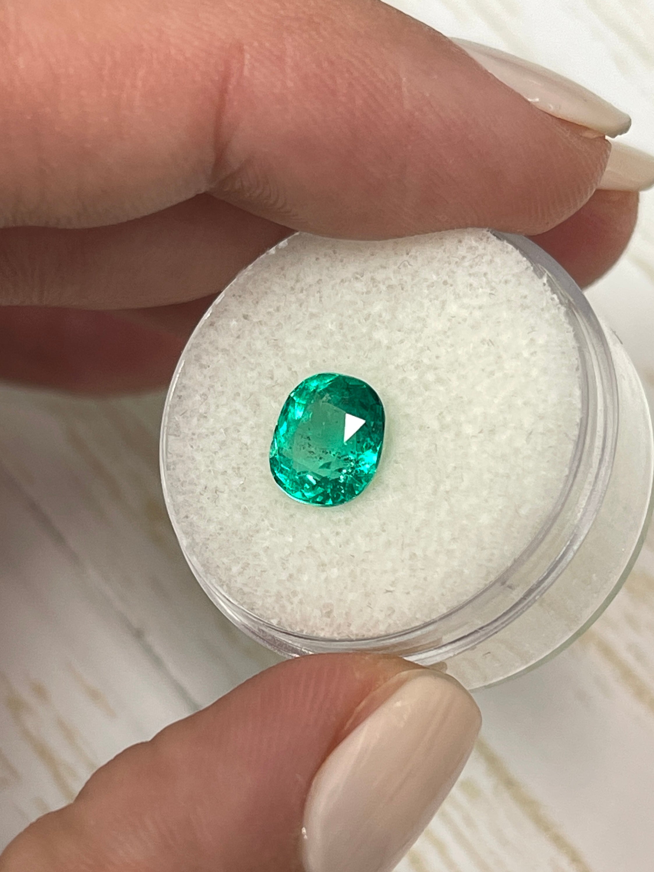 2.0 Carat Bluish Green Natural Loose Colombian Emerald - Elongated Cushion Cut Gemstone for Jewelry Making & Engagement Rings
