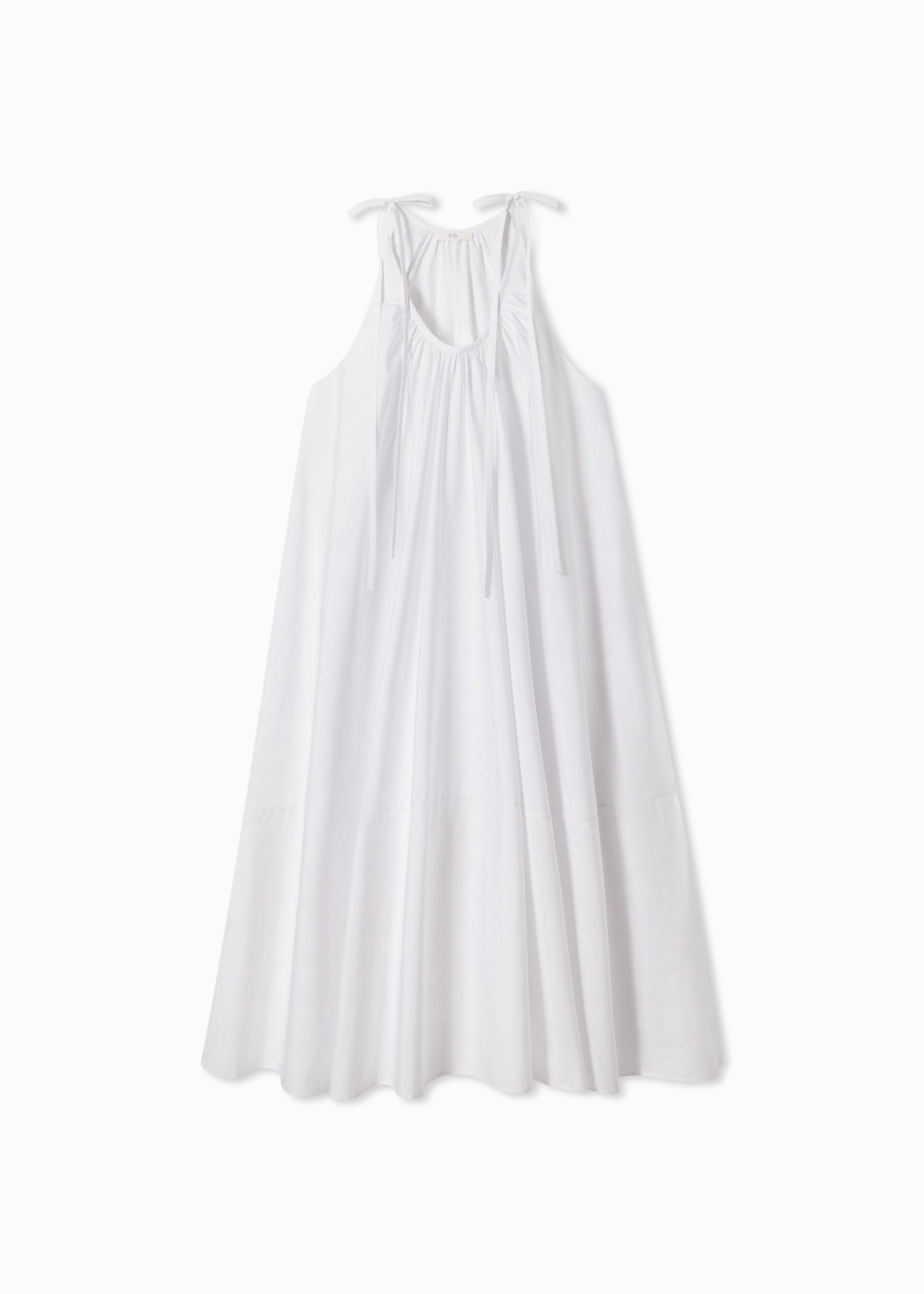 Elegant Gathered Halter Dress in Soft Cotton Poplin - White | Perfect for Summer Weddings, Beach Vacations & Casual Outings