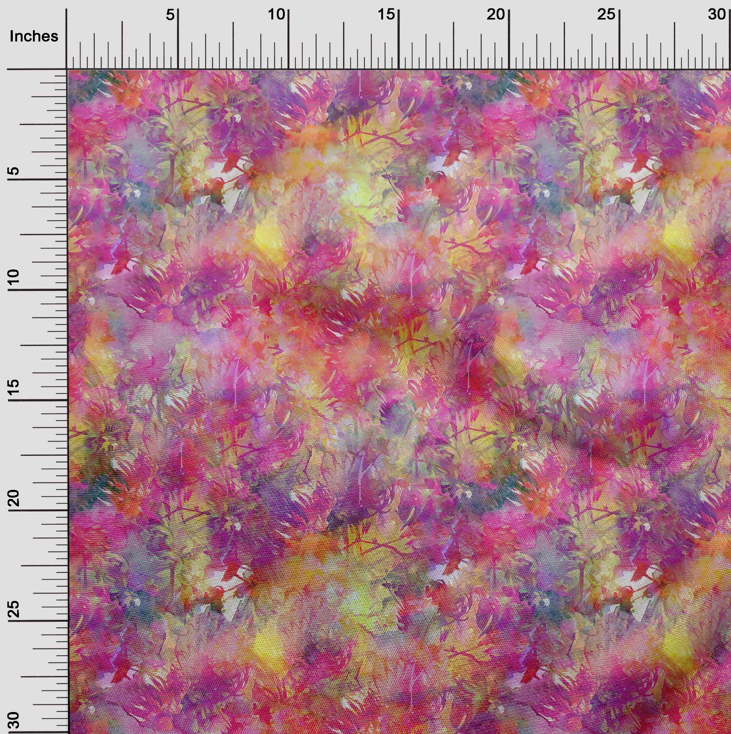 oneOone Georgette Viscose Pink Abstract Floral Print Fabric by The Yard - 42 Inch Wide Soft Draping Material for Dresses, Blouses & Home Decor