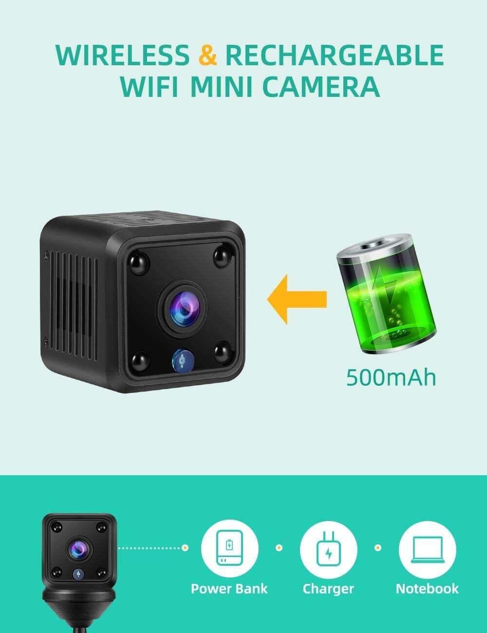 XGODY MC61 Mini 360° Wireless HD Security Camera with Battery & Motion Detection - Indoor/Outdoor Home Surveillance, Baby Monitor, Pet Camera