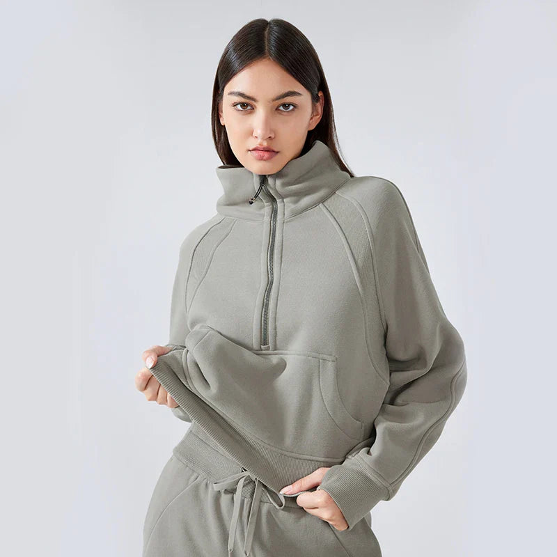 Women's Fleece Half-Zip Pullover Hoodie - Warm High Stand Collar Sports Top for Fall & Winter | Outdoor Activities, Gym Workouts & Casual Wear