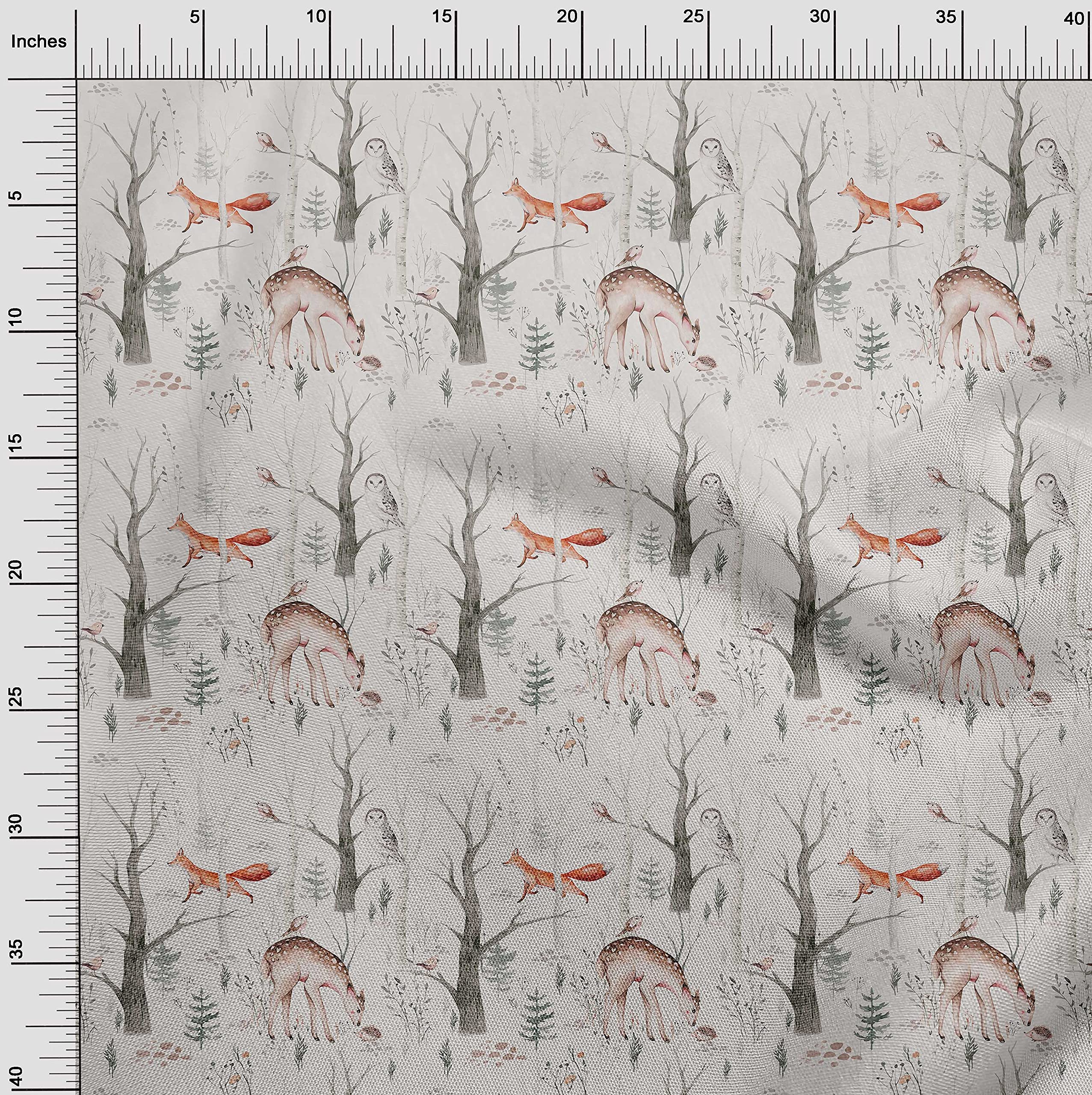 oneOone Rayon Orange Fabric with Deer Print - 56 Inch Wide for DIY Clothing & Sewing Supplies | Perfect for Dresses, Skirts, and Home Decor Projects