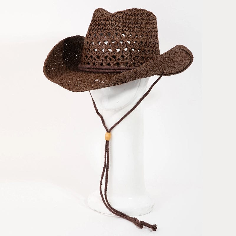Braided Straw Cowgirl Hat for Women - Western Style Sun Hat with Wide Brim - Perfect for Rodeo, Beach, Outdoor & Country Music Festivals