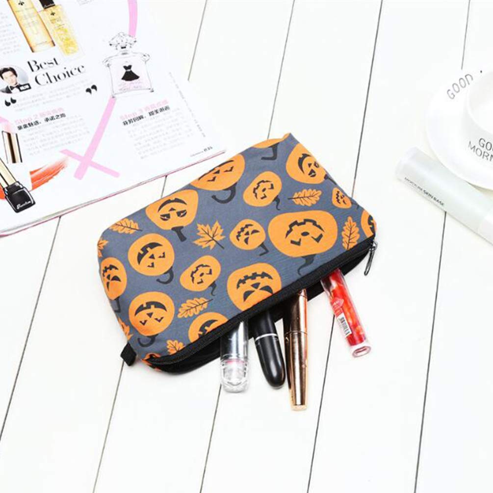 Beaupretty Halloween Cosmetic Bag - Pumpkin Print Makeup Pouch & Toiletry Travel Organizer for Women | Perfect for Trick-or-Treating, Costume Parties & Holiday Travel Accessories