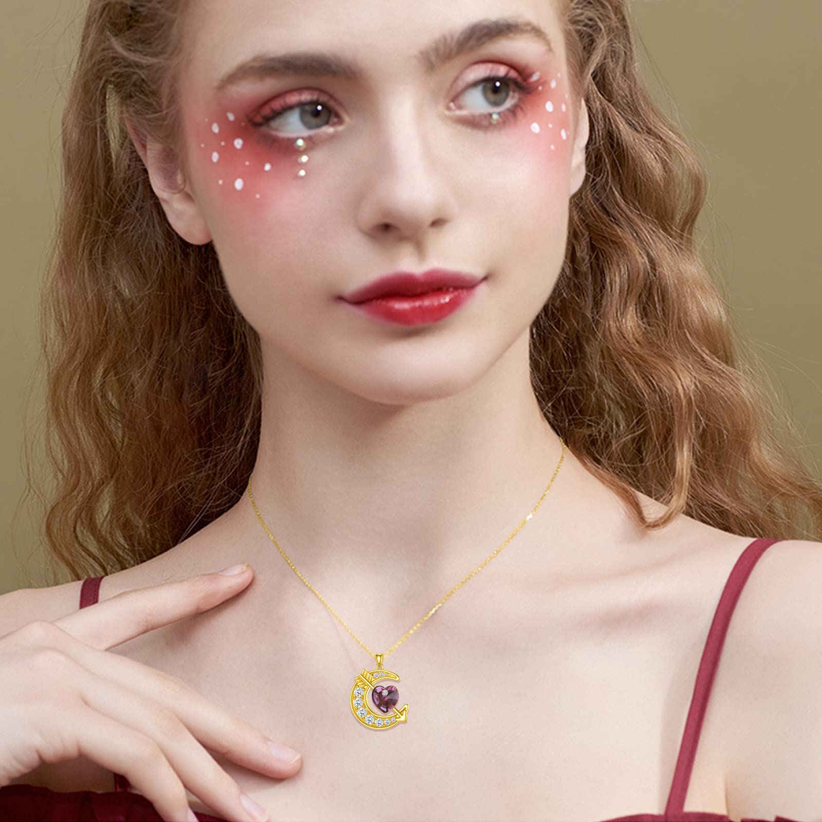 OCJ Sterling Silver Moon Birthstone Pendant Necklace for Women - Classic Love Arrow Crystal Jewelry with Birthstones | Perfect Birthday, Christmas Gift for Her, Daughter, Teens | Elegant Everyday Wear & Special Occasion Jewelry
