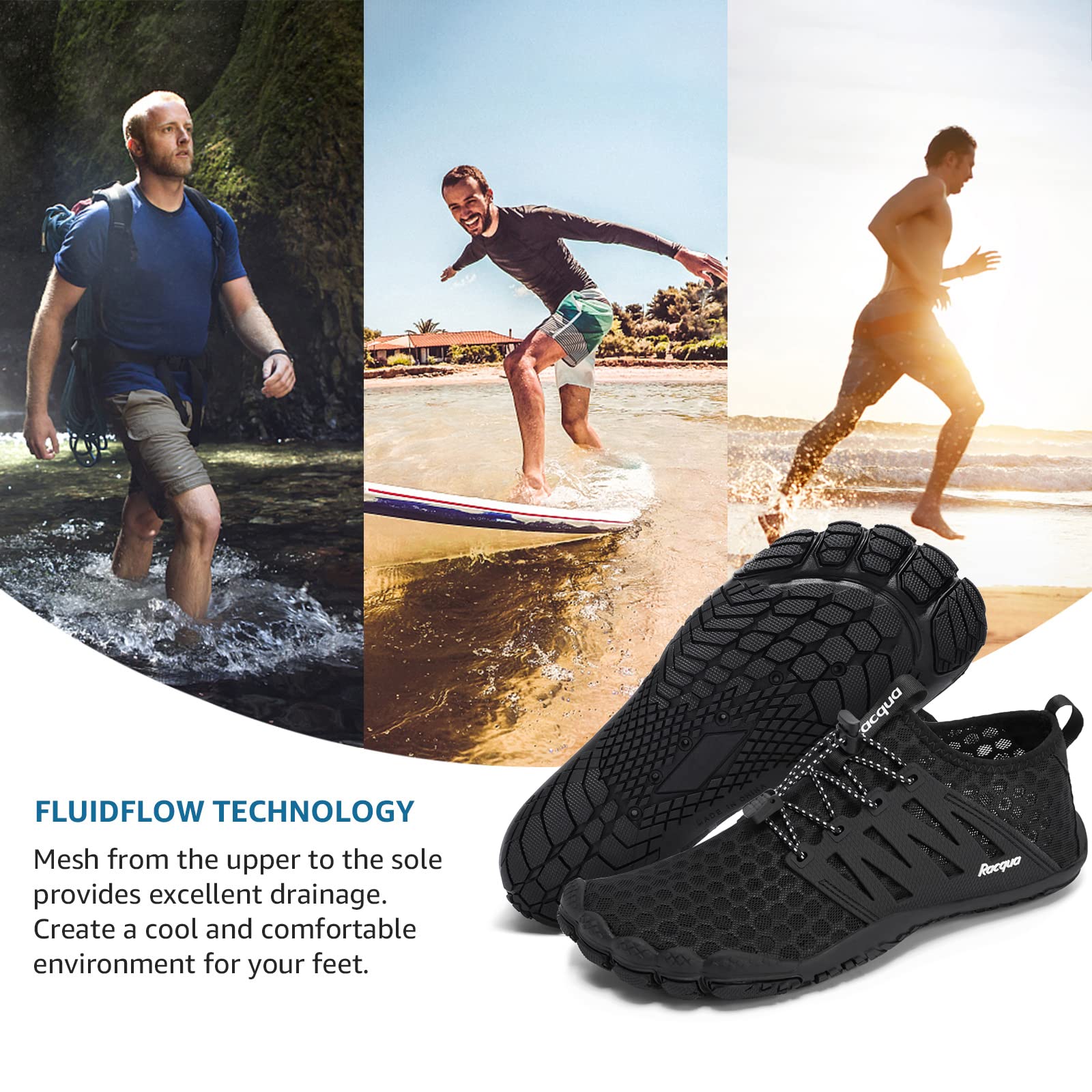 **Racqua Composite Mesh Water Shoes for Men & Women - Quick-Dry, Lightweight & Non-Slip - Perfect for Beach, Pool, Kayaking & Water Sports**