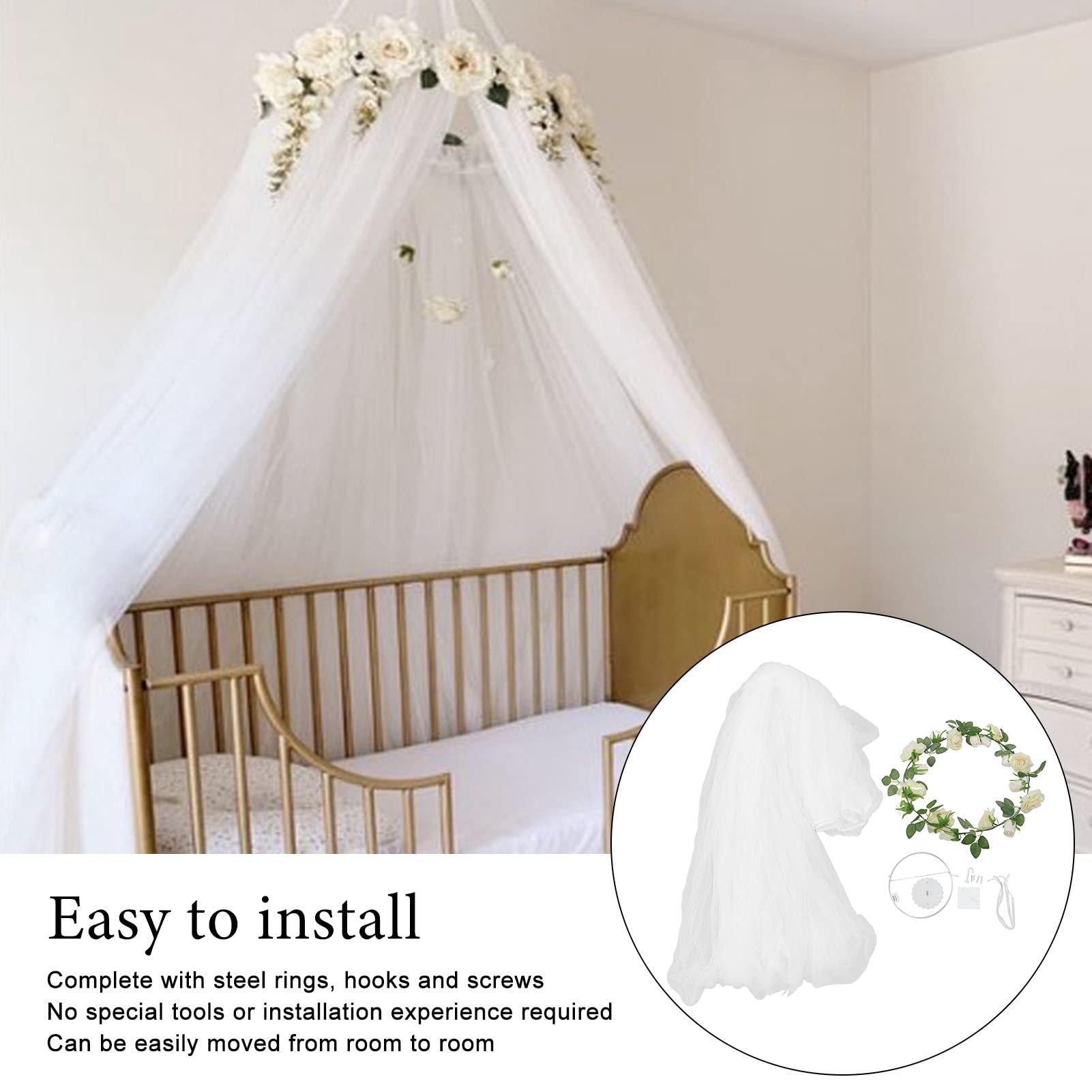 Baby Bed Canopy with Rose Crown - Lightweight Princess Bed Net for Girls, Easy Installation for Bedroom Decor | Perfect for Nursery, Kids Room & Romantic Themed Parties