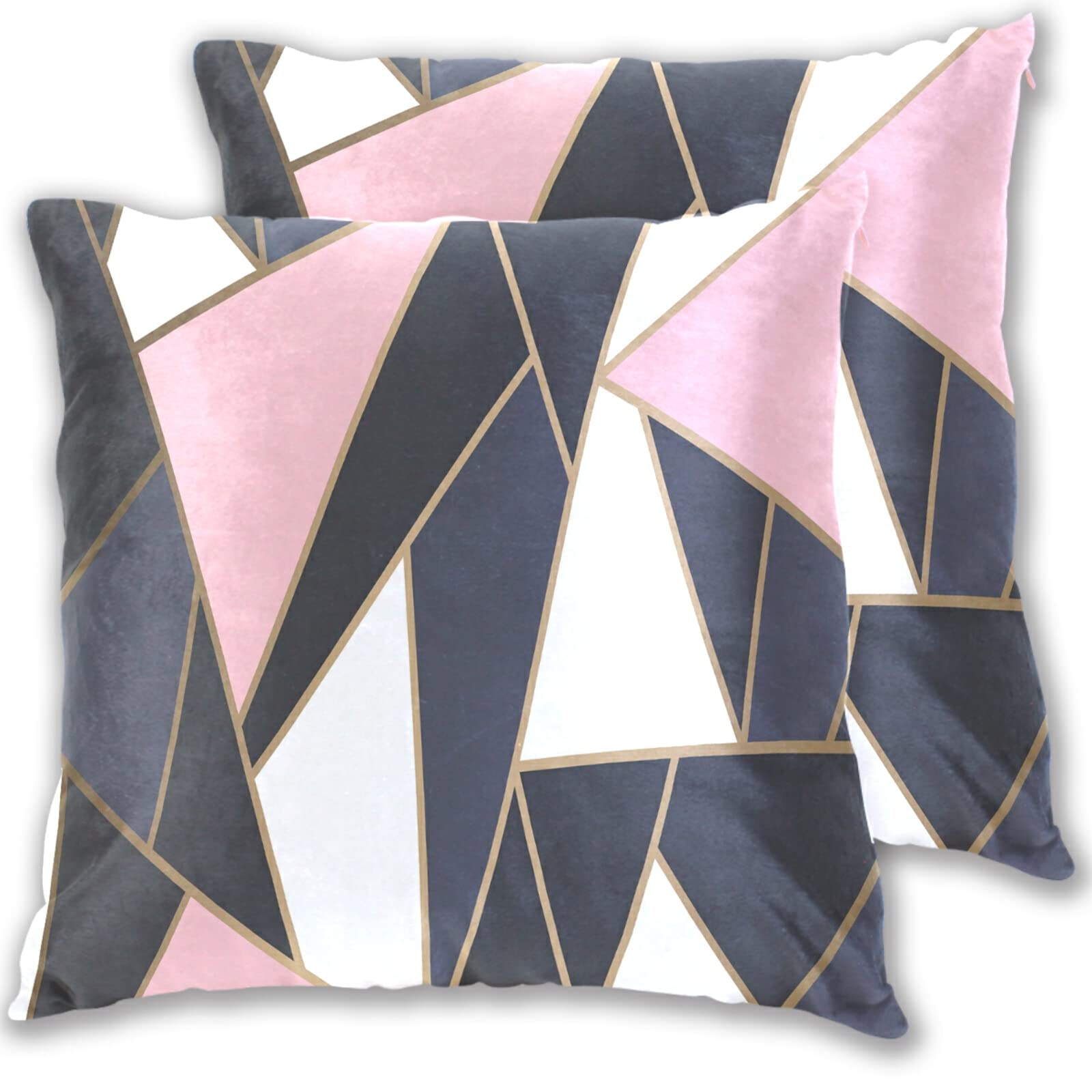 2-Pack Cotton Velvet Throw Pillows - Mosaic Gold Lines, Rose Gold, Black & White Marble Texture, Soft & Breathable (18x18 Inches) for Bed, Couch & Car Decor | Twin-Sided Pillow Covers for Stylish Home & Office Use