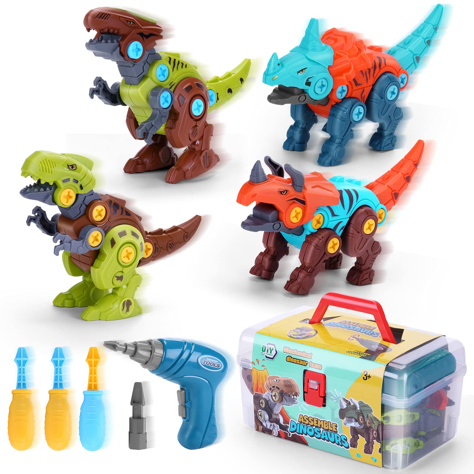 EKACO Take Apart Dinosaur Toys with Electric Drill - STEM Learning Educational Toys for Kids Ages 3-7 | Perfect Birthday Gift for Boys & Girls | Dinosaur Play Set for Pretend Play & Early Childhood Development