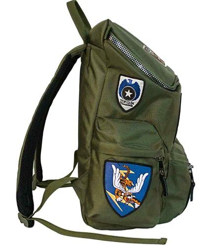 Top Gun Military Style Nylon Backpack with Custom Patches - Olive Green Durable School & Travel Backpack for Men & Women - Perfect for Hiking, Camping & Daily Commute