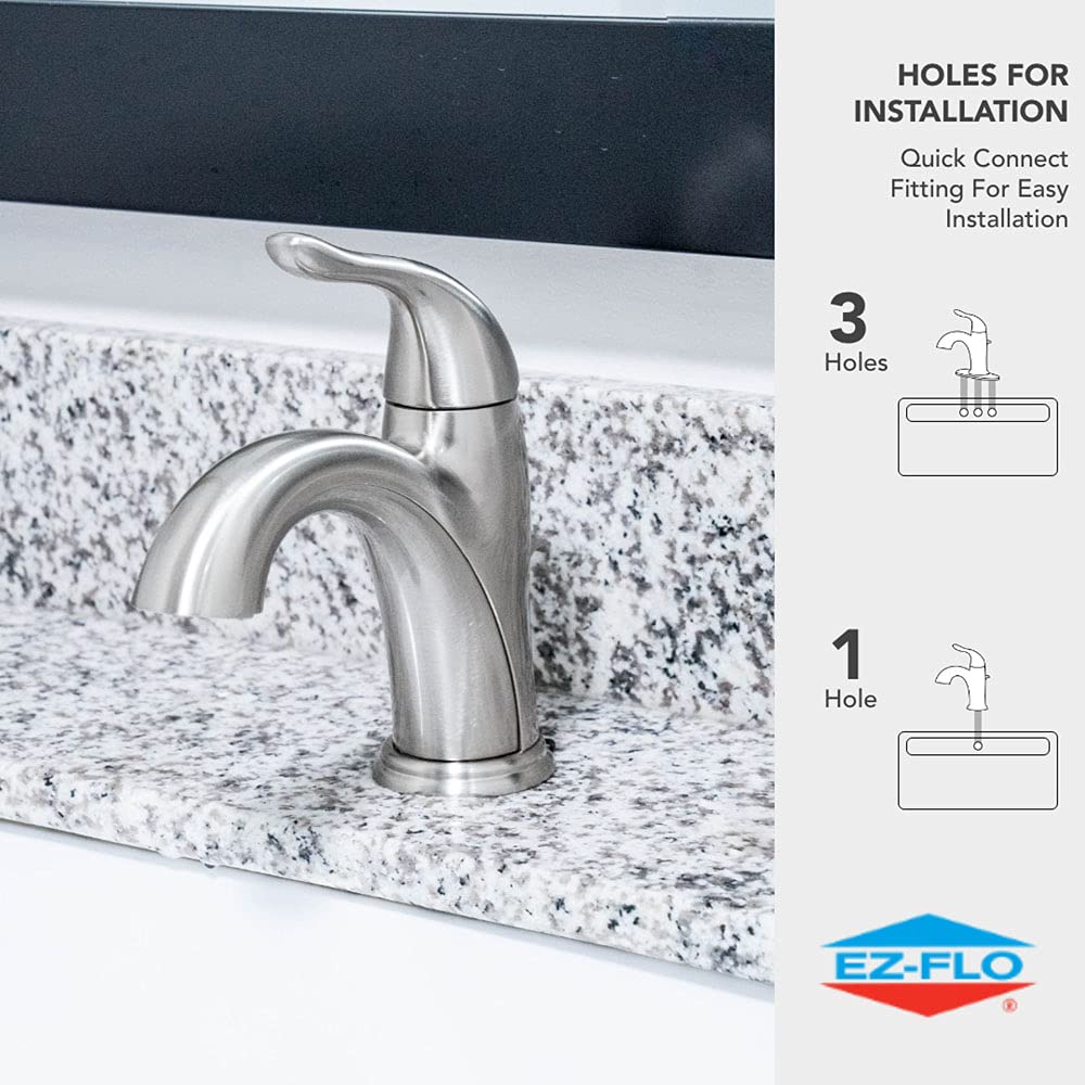 EZ-FLO Prestige Collection Single Handle High Spout Bathroom Sink Faucet - Brushed Nickel Finish, Solid Lever Handle for Easy Control - Perfect for Modern Bathroom & Powder Room Upgrades (Model 10579)