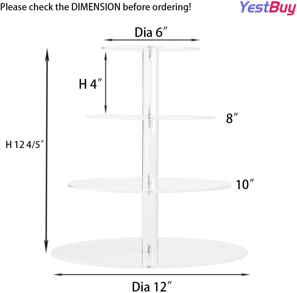 YestBuy 4-Tier Acrylic Cupcake Stand - Premium Clear Display Tower Holds 38 Cupcakes - Perfect for Wedding, Birthday Party & Pastry Showcase - Durable Cupcake Holder for Bakeries & Events