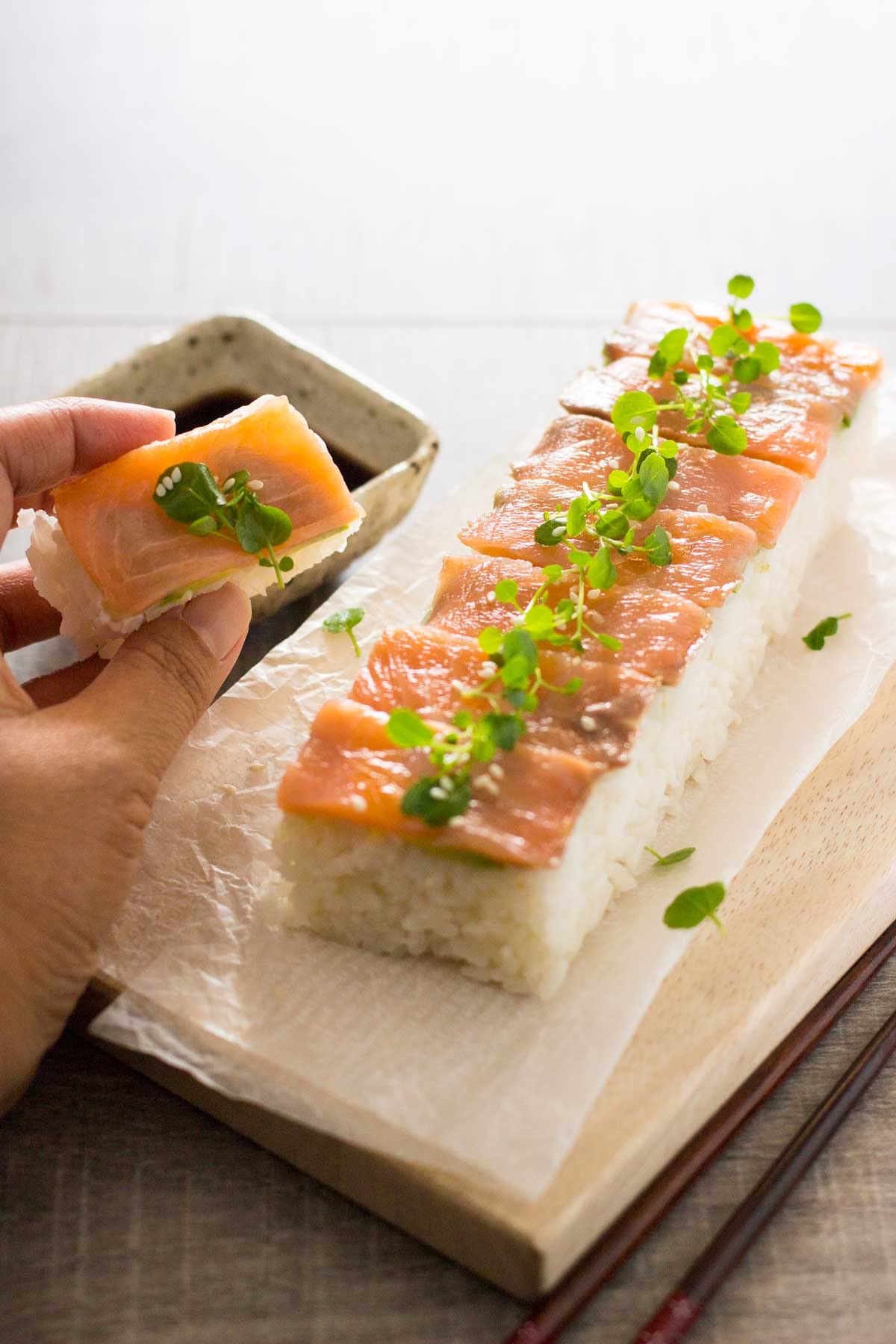 Premium Wooden Oshizushi Press Maker - 8.5 x 2.75 Inch Rectangular Sushi Mold for Perfect Homemade Sushi - Traditional Japanese Sushi Press Box for Sushi Parties & Asian Cuisine Preparation