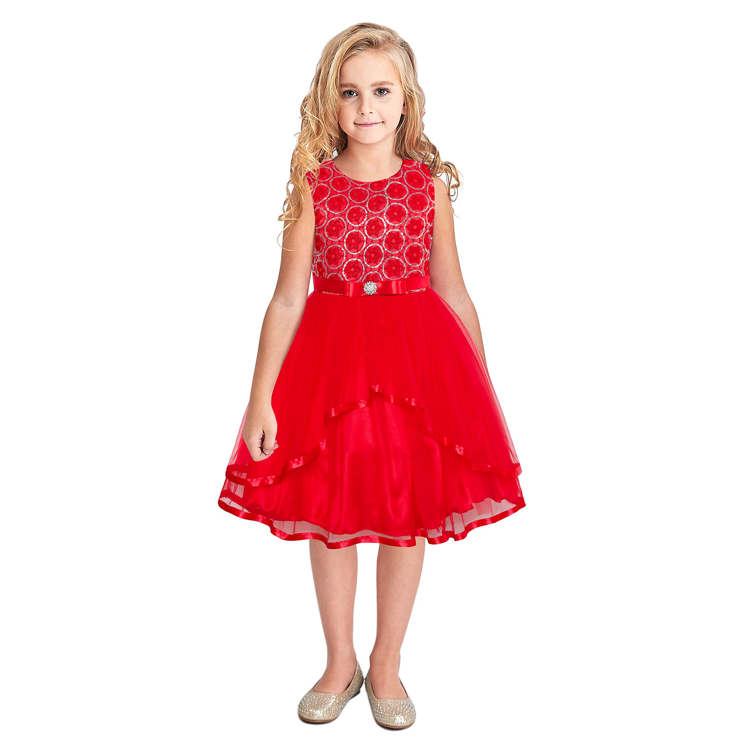 Sunny Fashion Flower Girls Dress with Blue Belt - Wedding Party Bridesmaid Dress Size 4-12 - Perfect for Flower Girls, Pageants & Special Occasions
