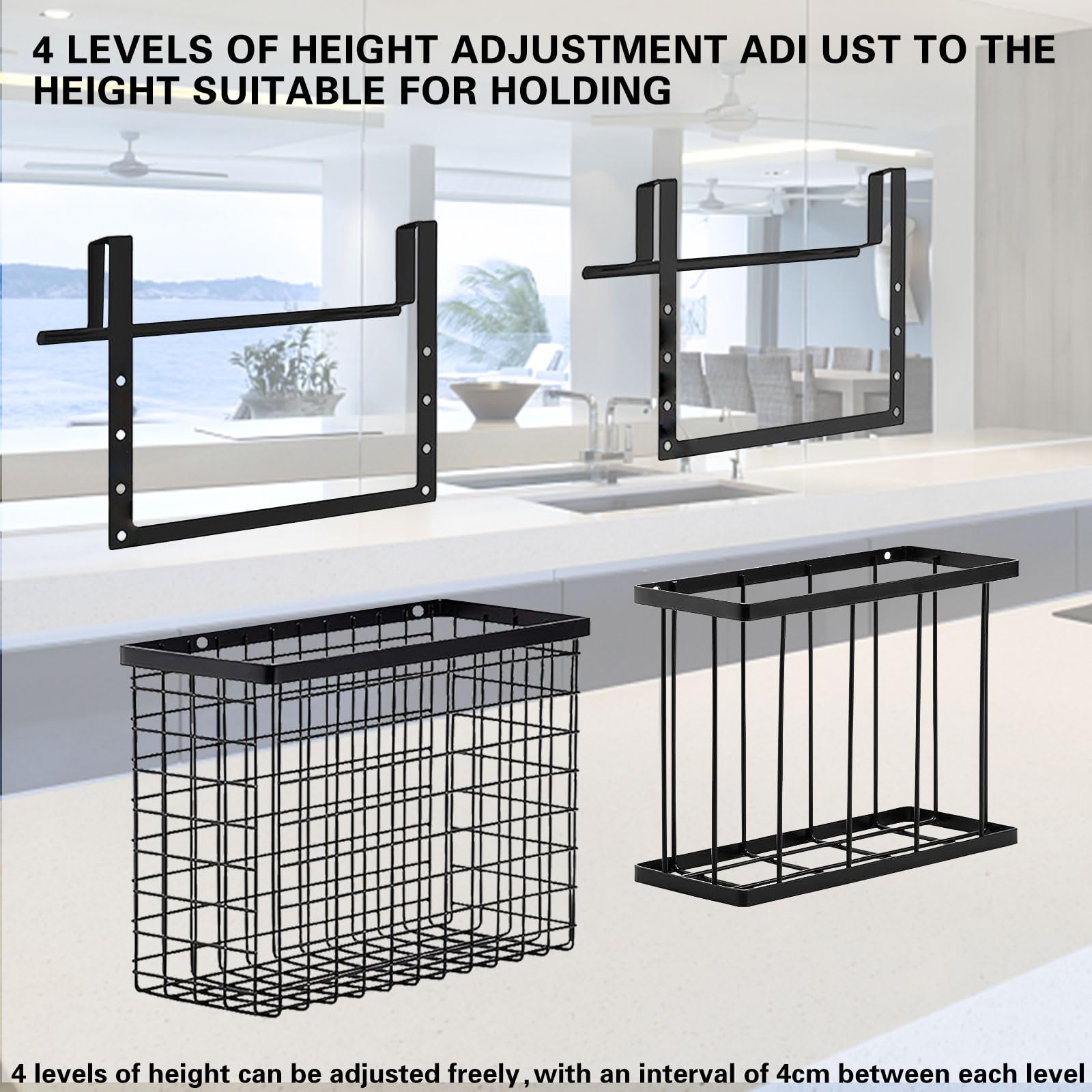 2 Pack Kitchen Cabinet Door Organizer with Towel Bar & 4 S-Hooks - Space Saving Storage for Cutting Boards, Spices & Utensils - Perfect for Pantry, Bathroom & Small Kitchen Organization