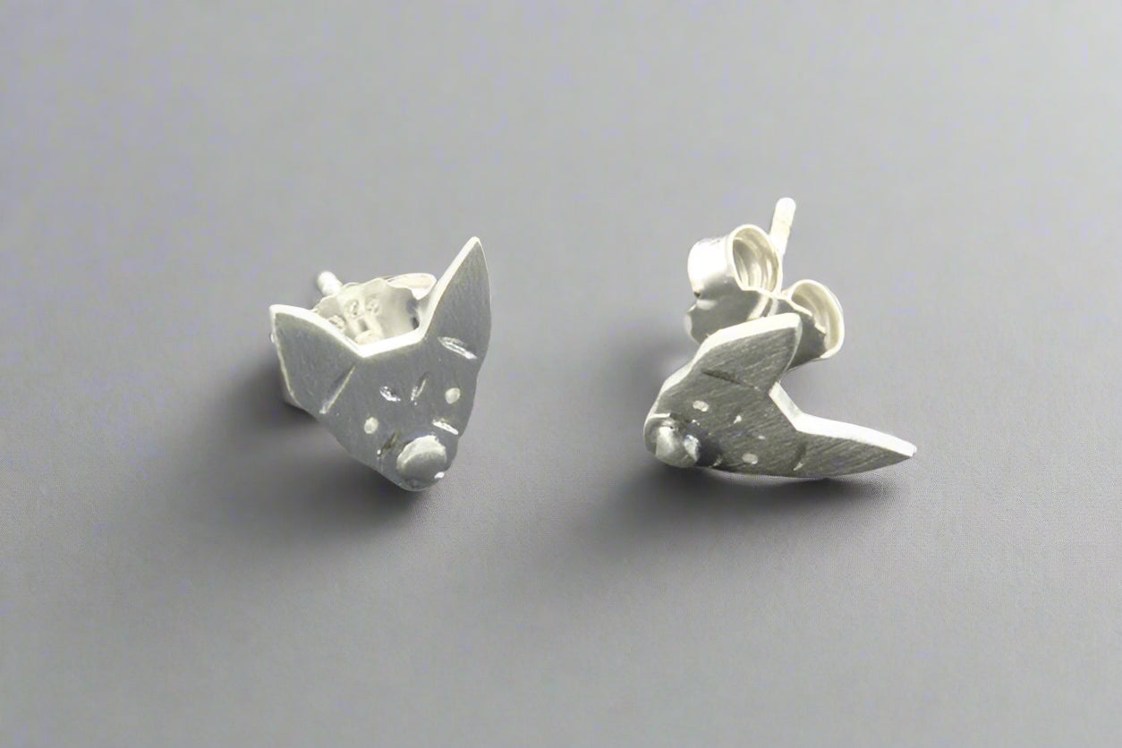 Sterling Silver Chihuahua Face Stud Earrings - Perfect for Dog Lovers, Casual Wear & Gift Giving