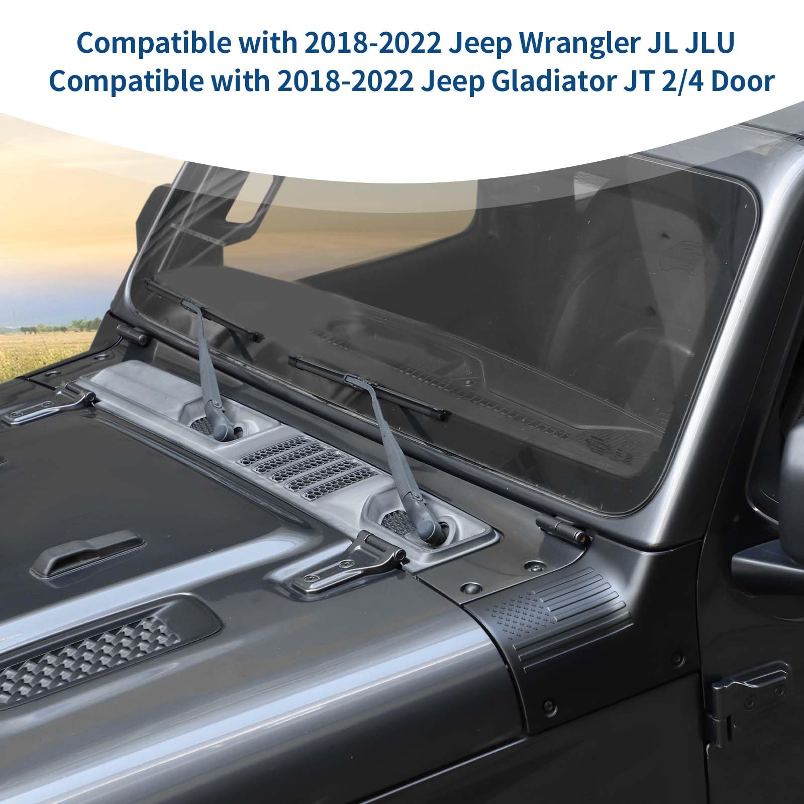 Jeep JL Cowl Body Armor Corner Guards & Hood Cover with American Flag - Matte Black Exterior Accessories for 2018-2024 Jeep Wrangler JL/JLU & Gladiator JT (2-Piece Set) - Off-Road Protection & Stylish Upgrade
